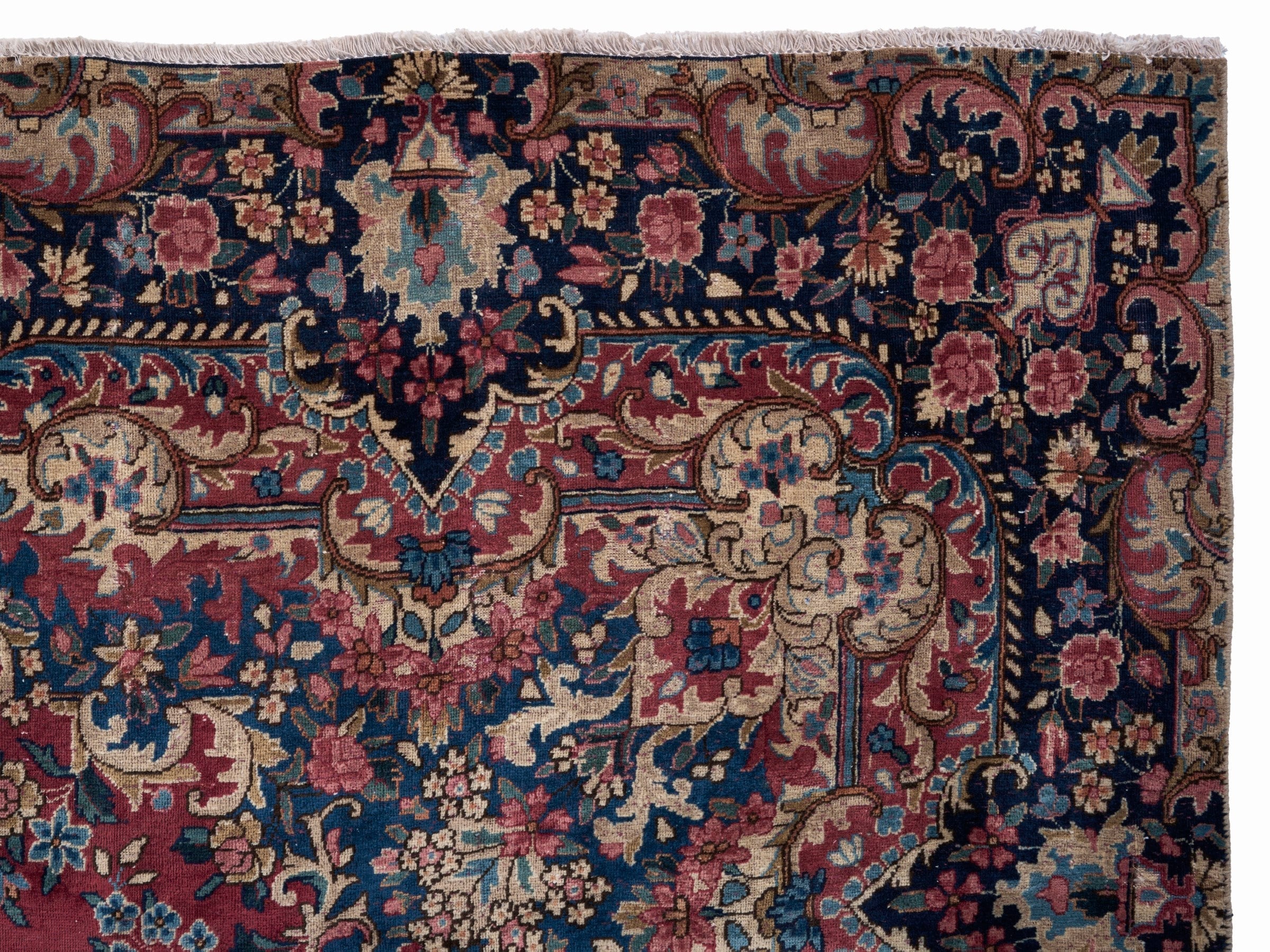 Persian Kerman oversized rug in deep red and navy, view 13 of 15