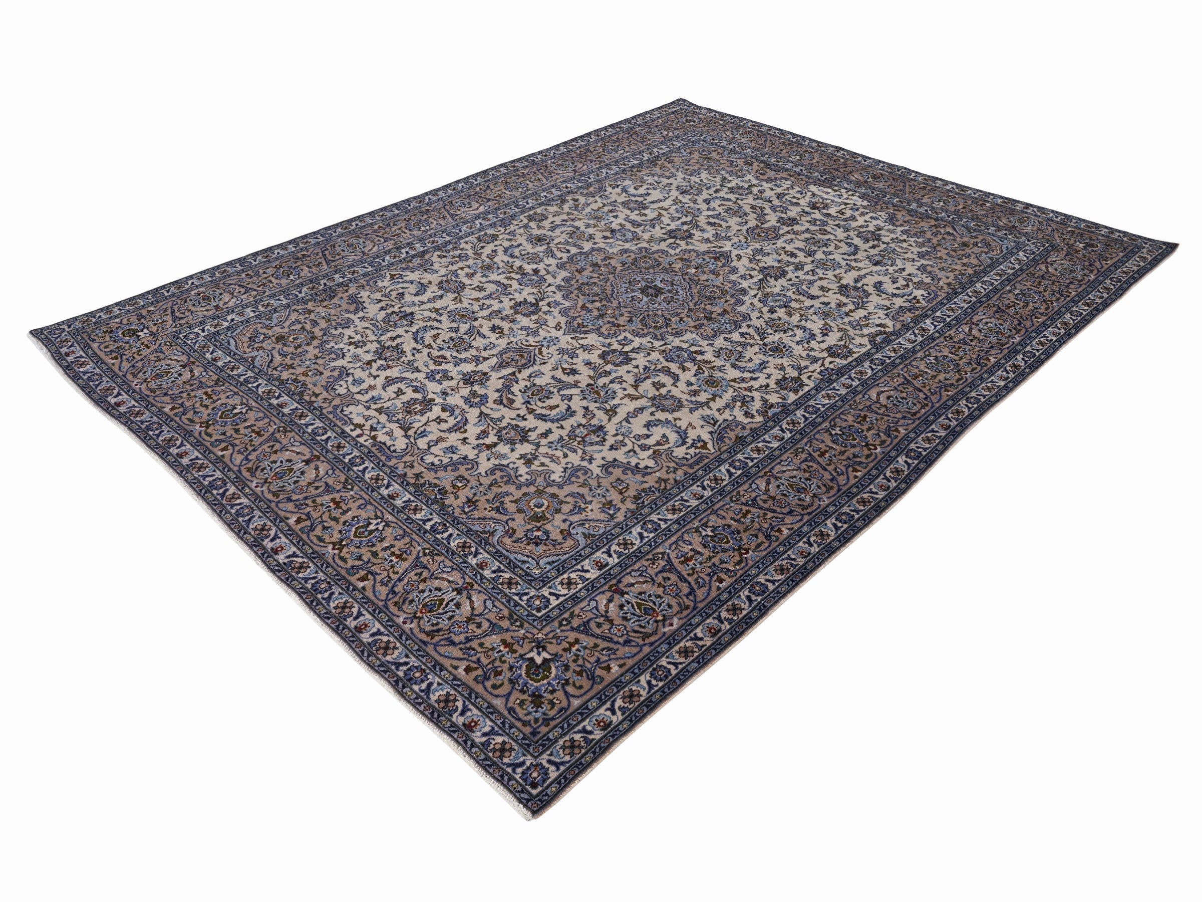 Persian Kashan oversized rug in ivory and navy, view 3 of 15