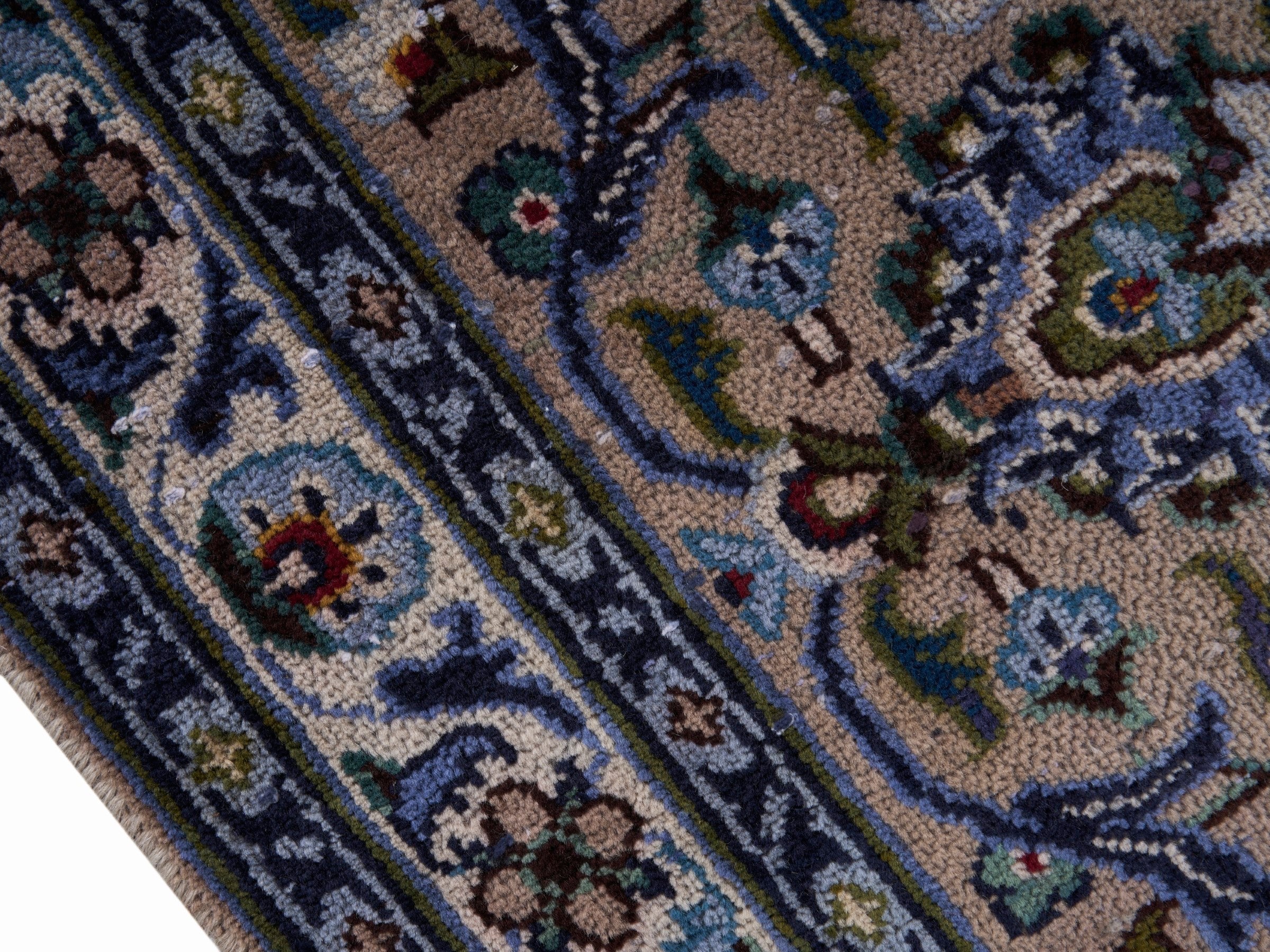 Persian Kashan oversized rug in ivory and navy, view 6 of 15
