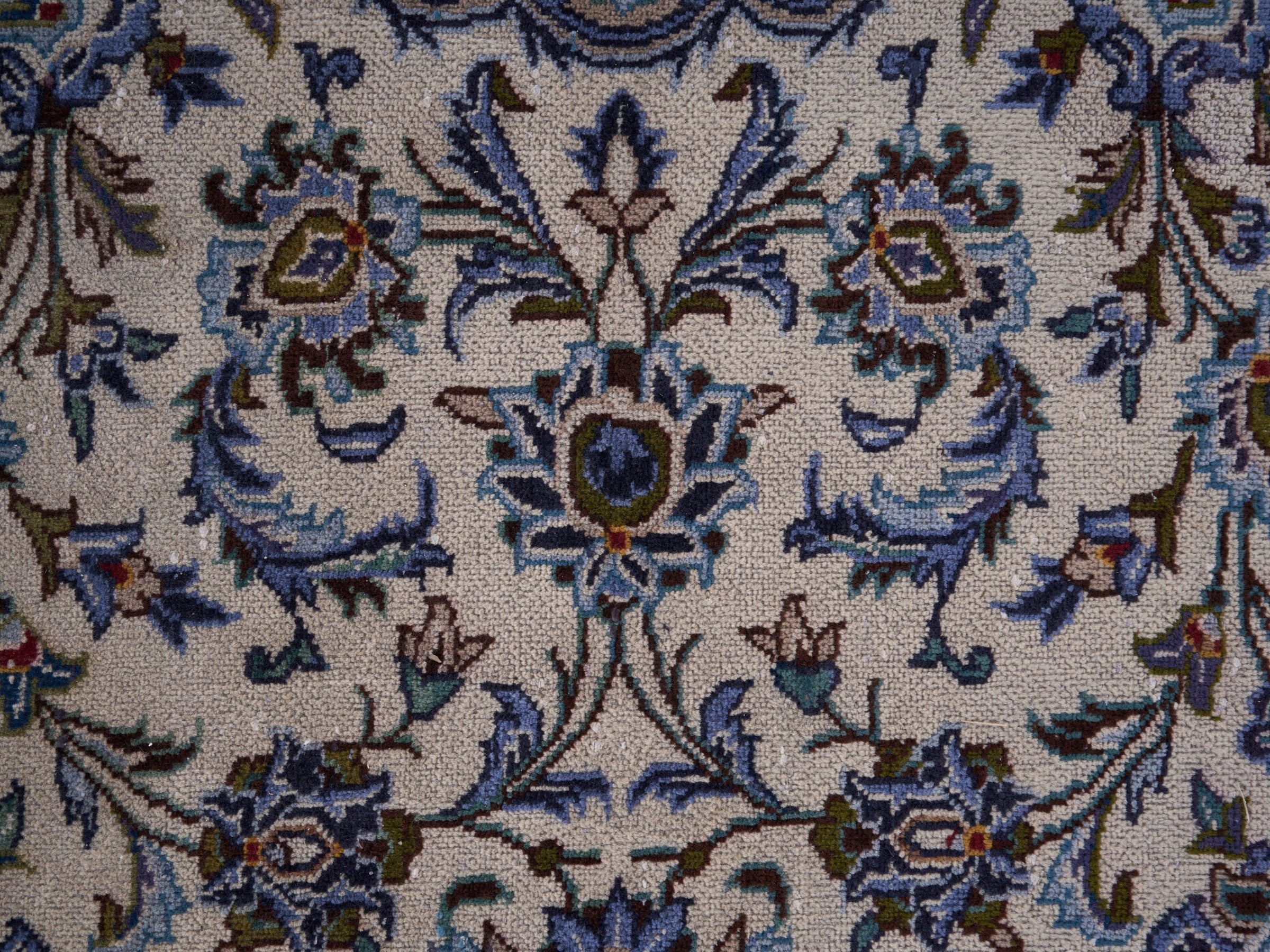 Persian Kashan oversized rug in ivory and navy, view 7 of 15