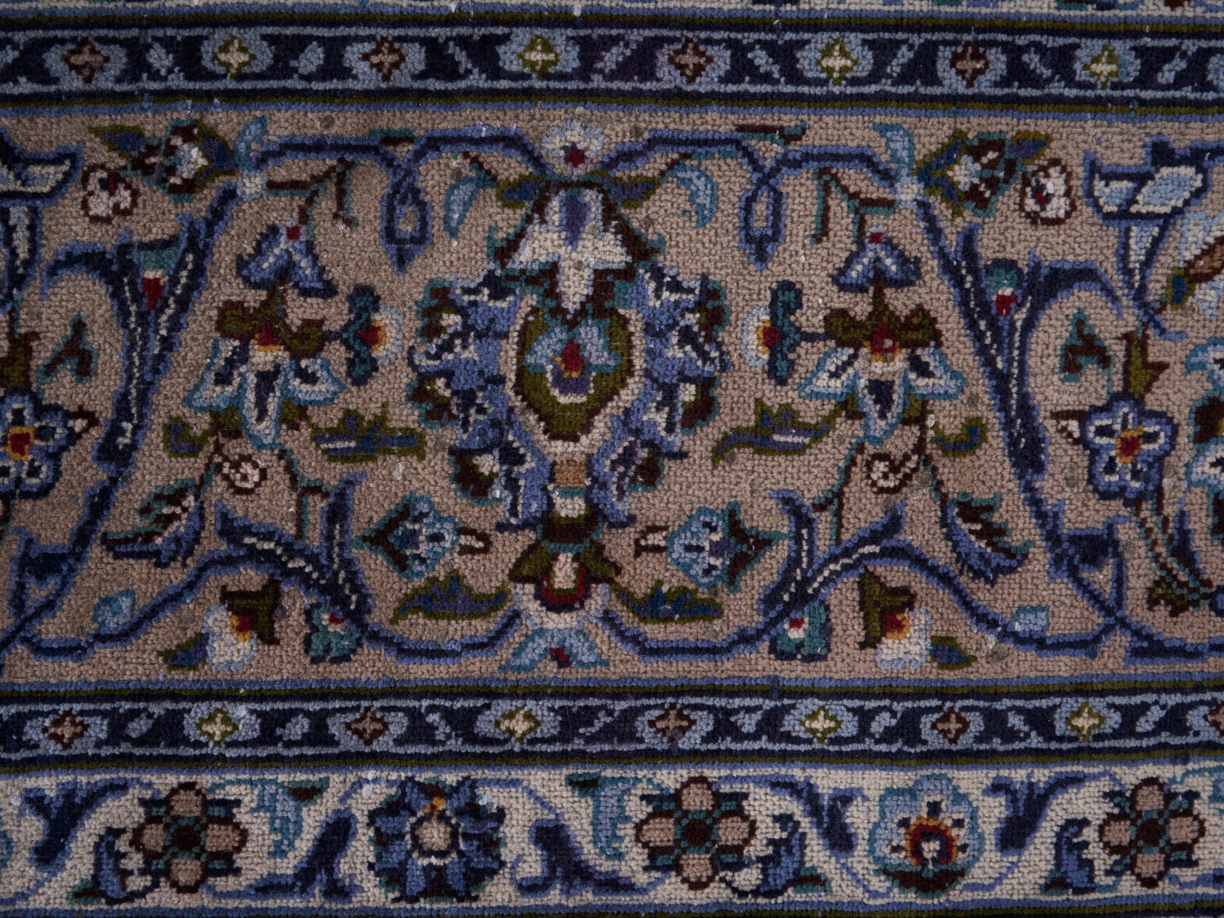 Persian Kashan oversized rug in ivory and navy, view 8 of 15