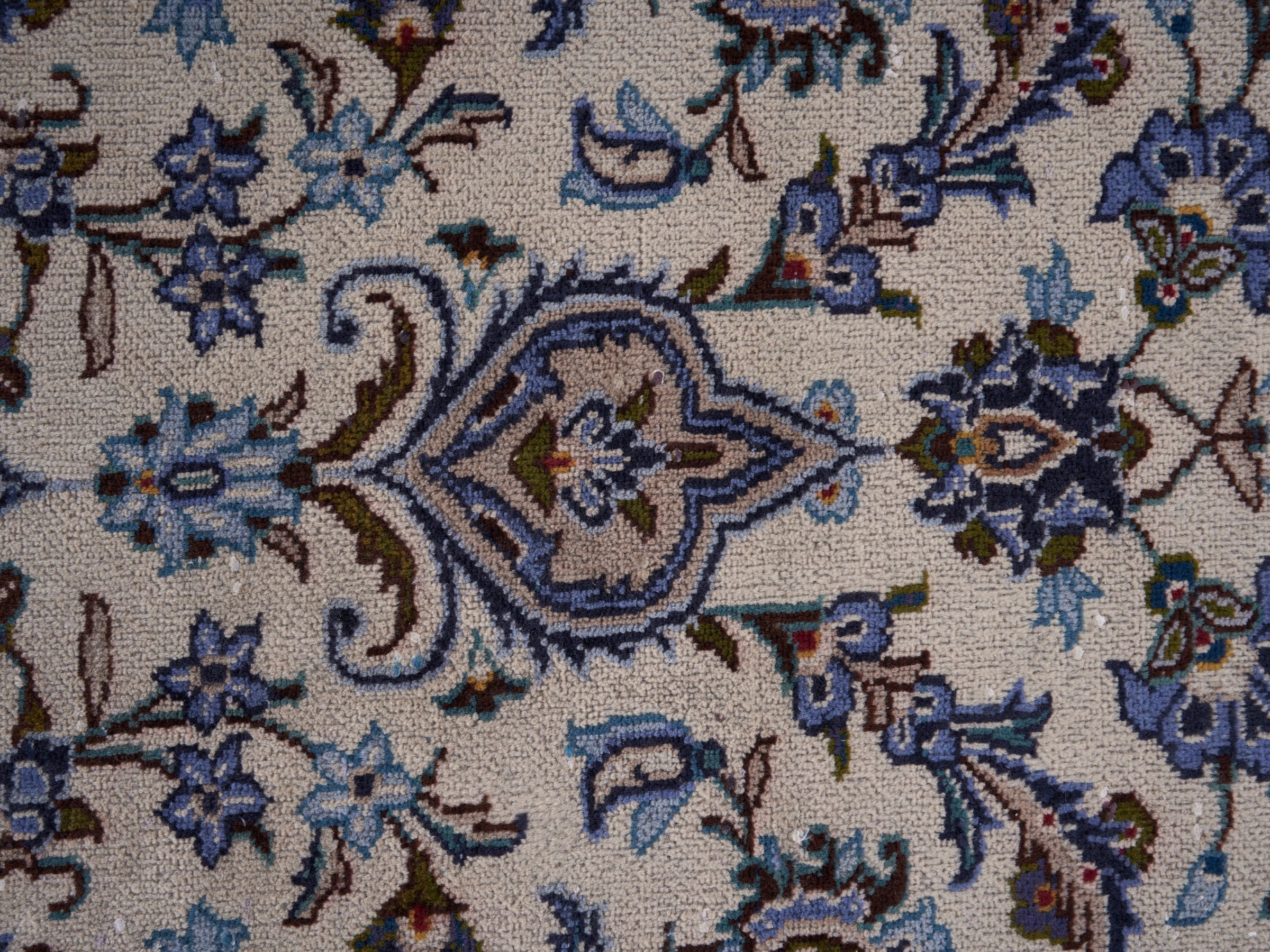 Persian Kashan oversized rug in ivory and navy, view 9 of 15
