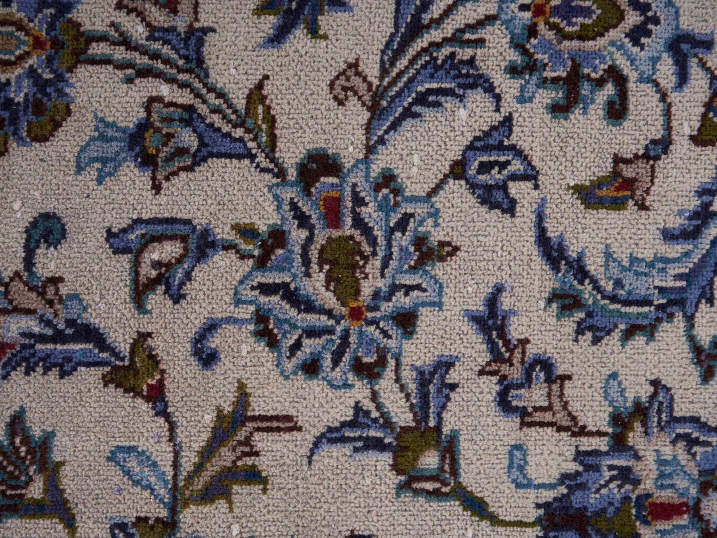 Persian Kashan oversized rug in ivory and navy, view 10 of 15