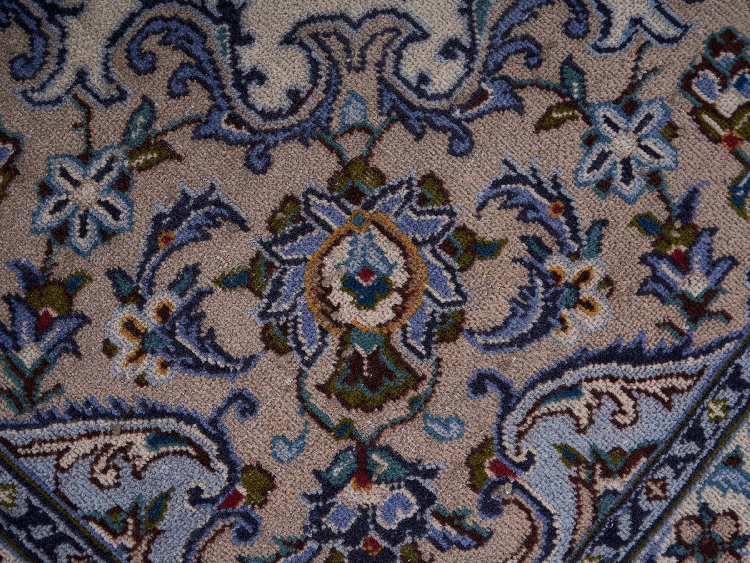 Persian Kashan oversized rug in ivory and navy, view 11 of 15