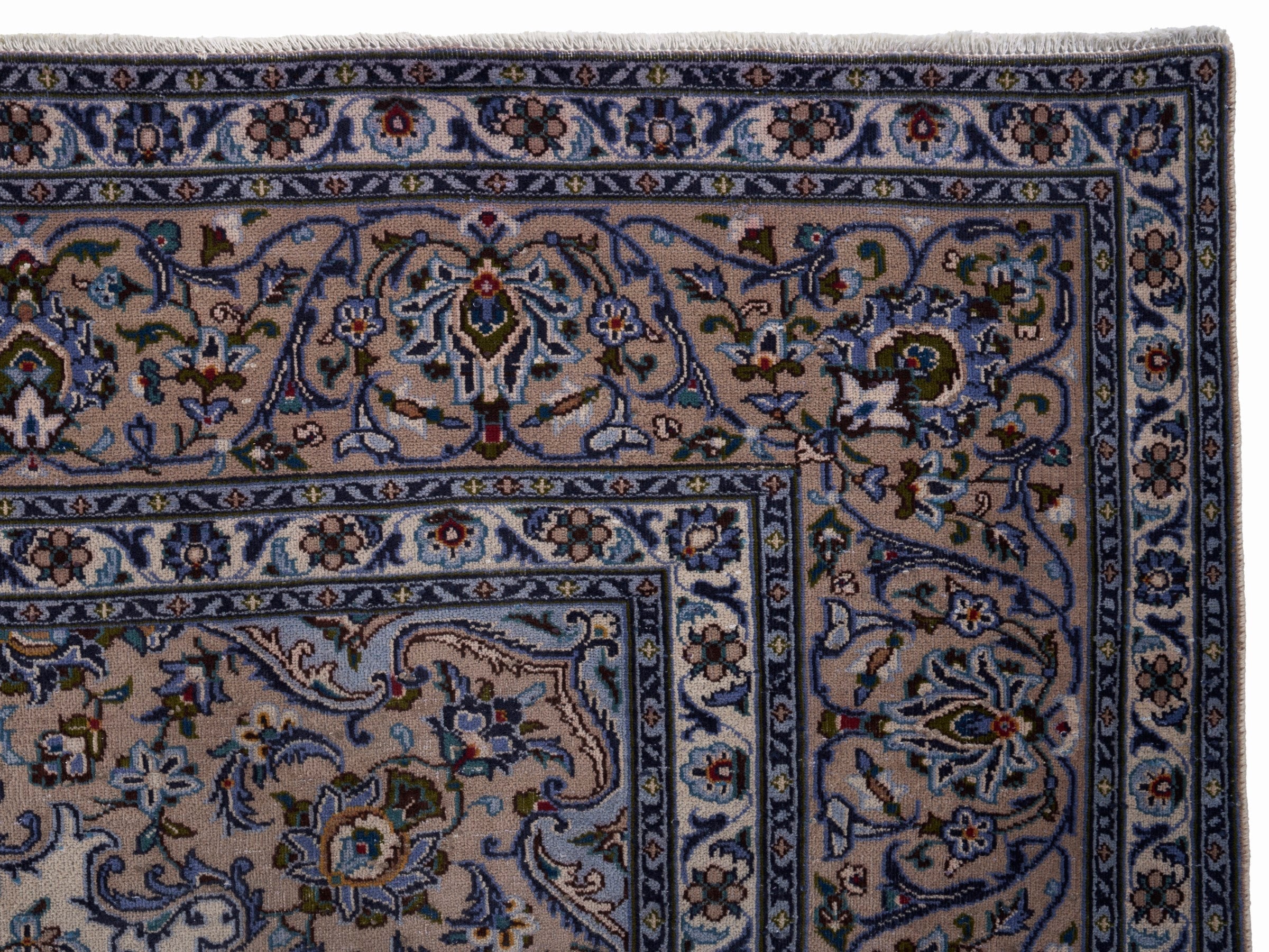 Persian Kashan oversized rug in ivory and navy, view 13 of 15