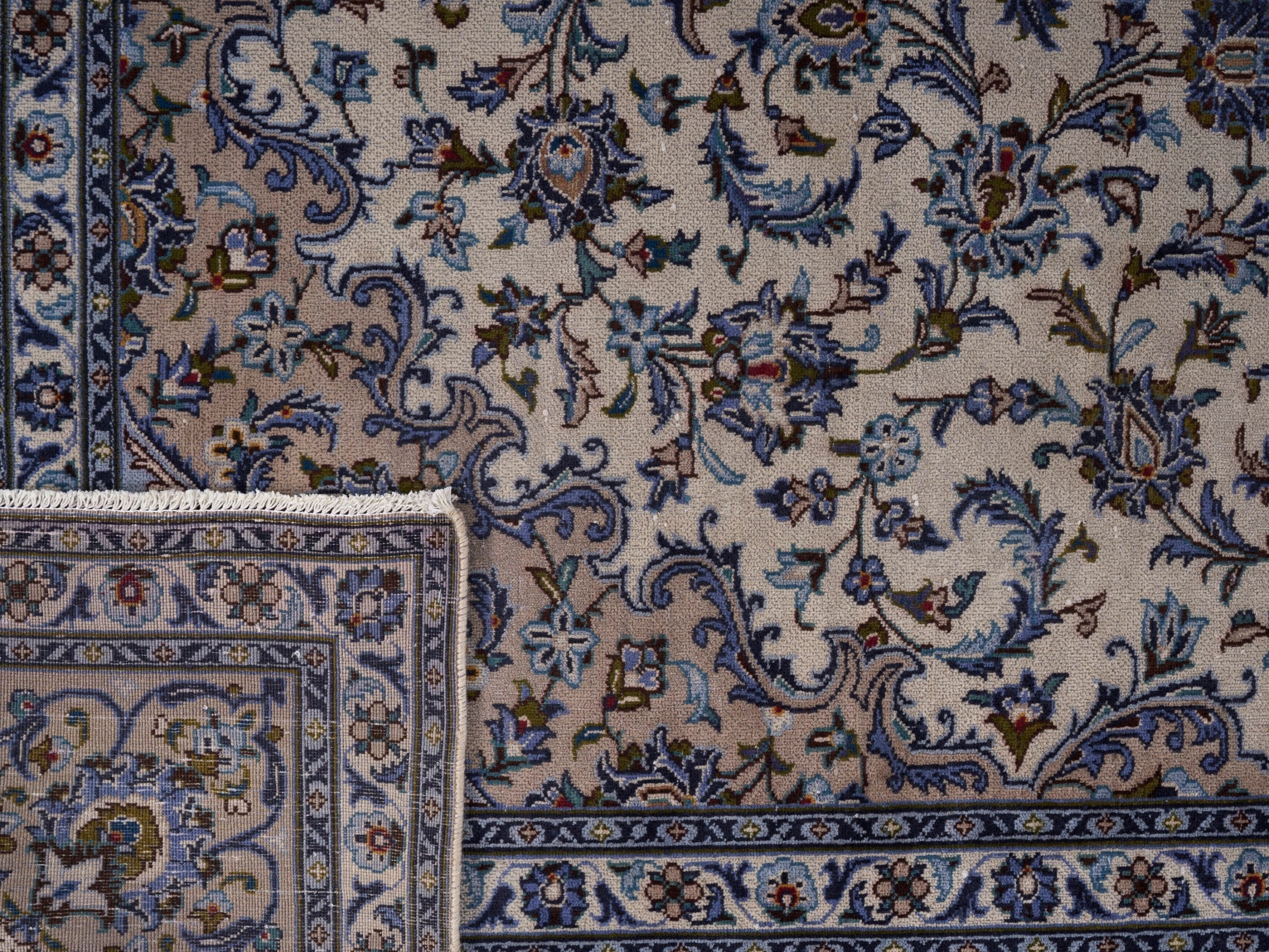 Persian Kashan oversized rug in ivory and navy, view 15 of 15