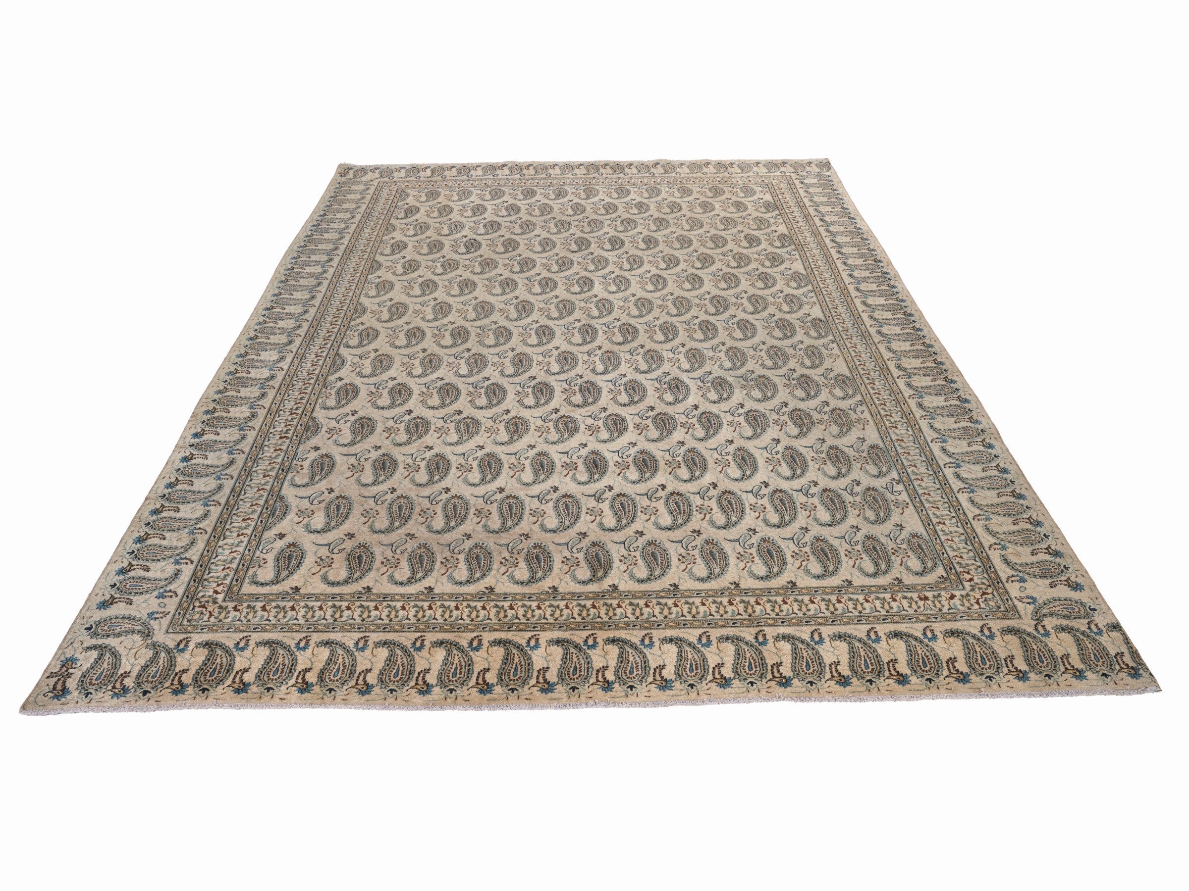 Persian Kashan oversized rug in cream and taupe, view 2 of 15