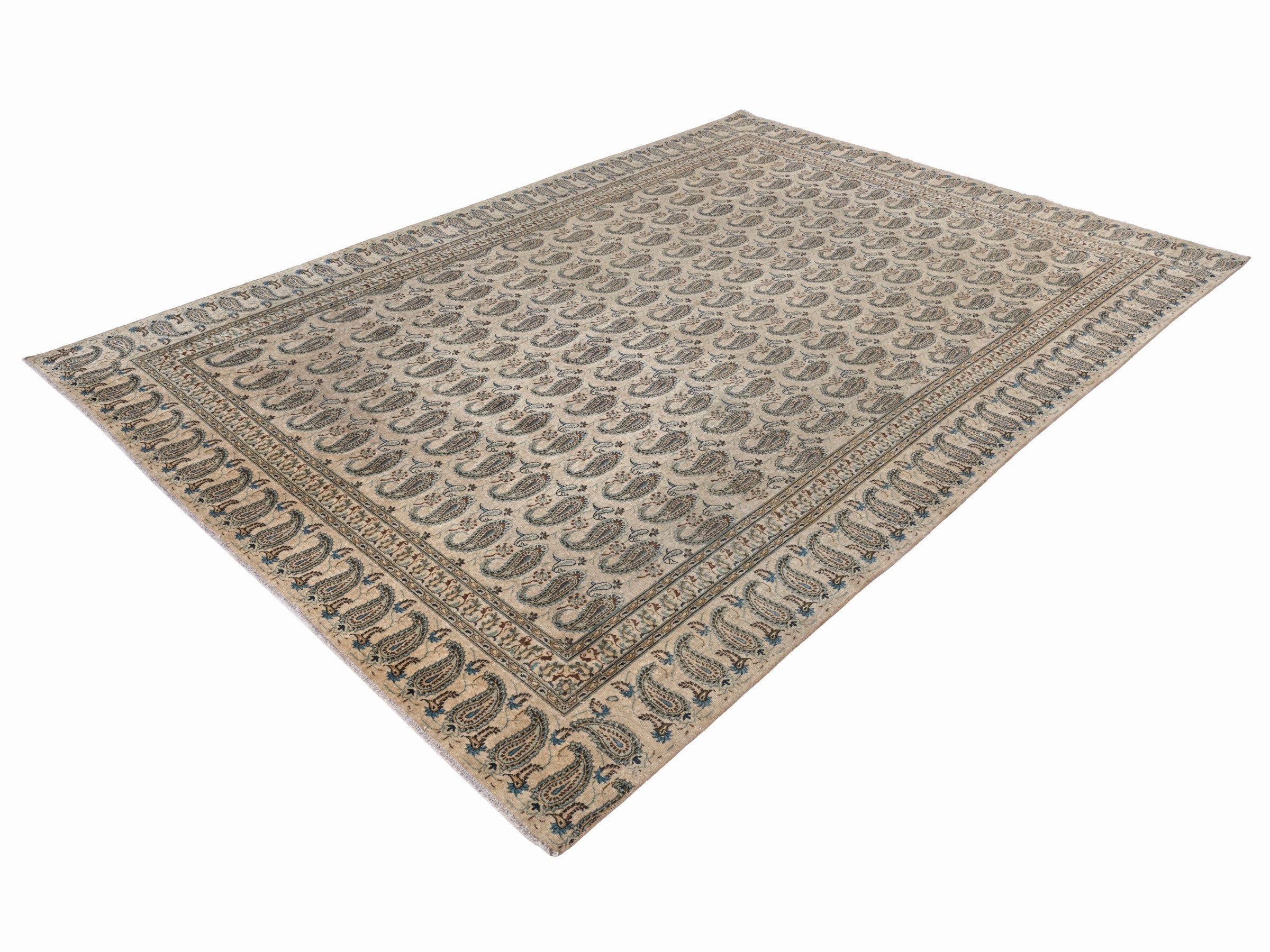 Persian Kashan oversized rug in cream and taupe, view 3 of 15