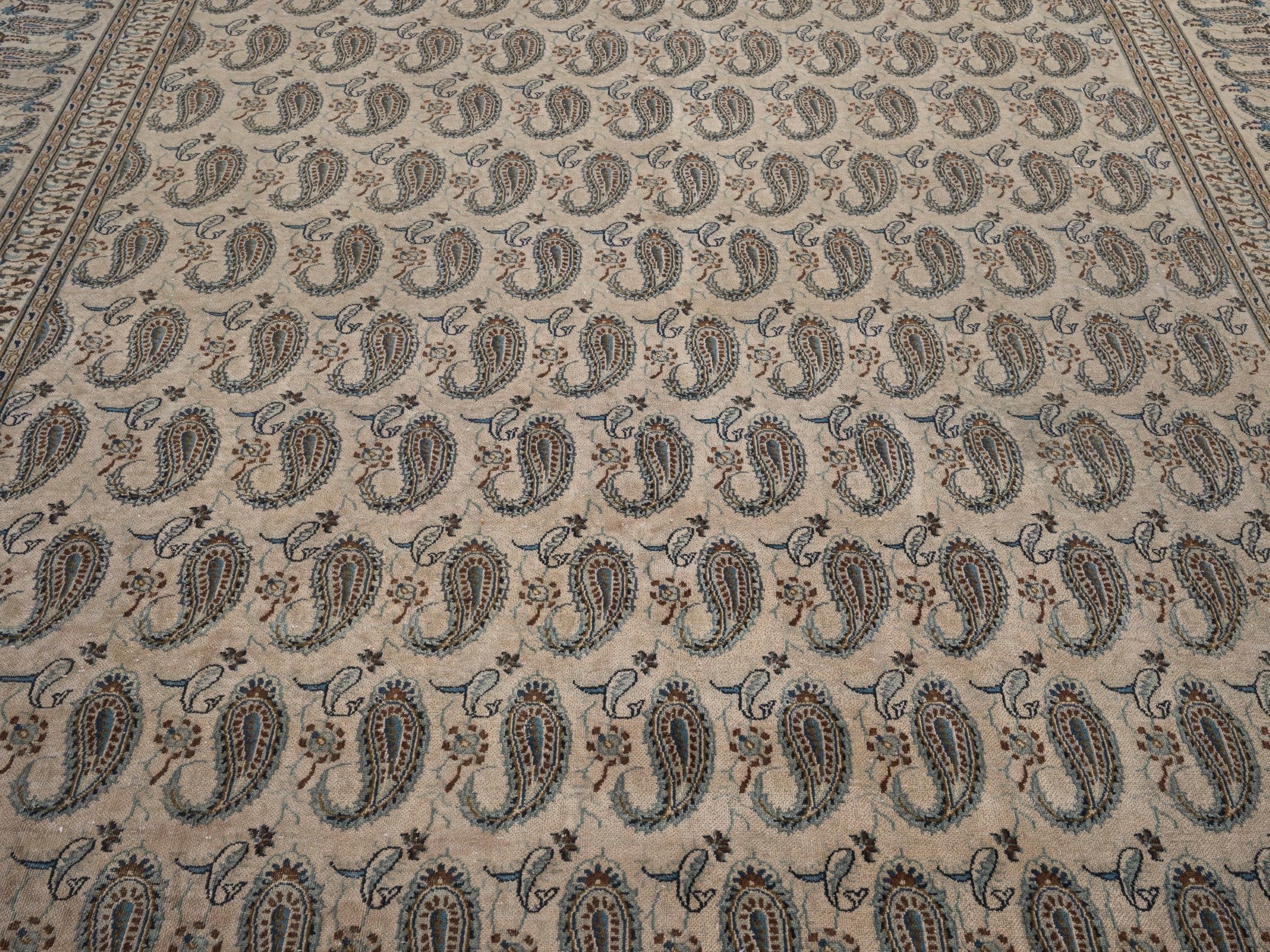 Persian Kashan oversized rug in cream and taupe, view 4 of 15