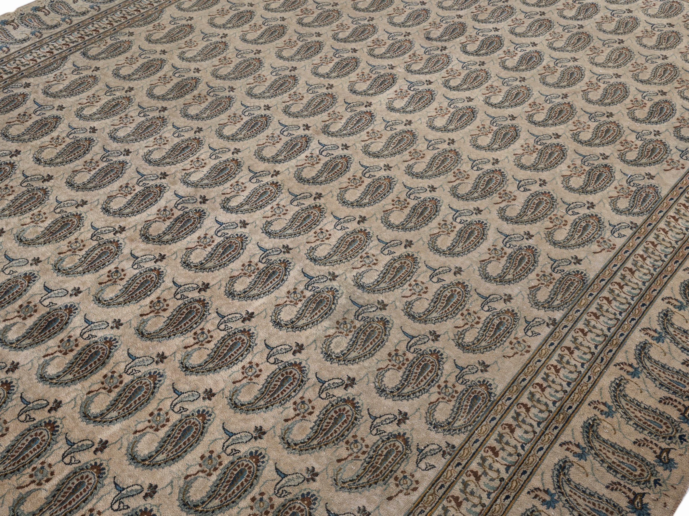 Persian Kashan oversized rug in cream and taupe, view 5 of 15