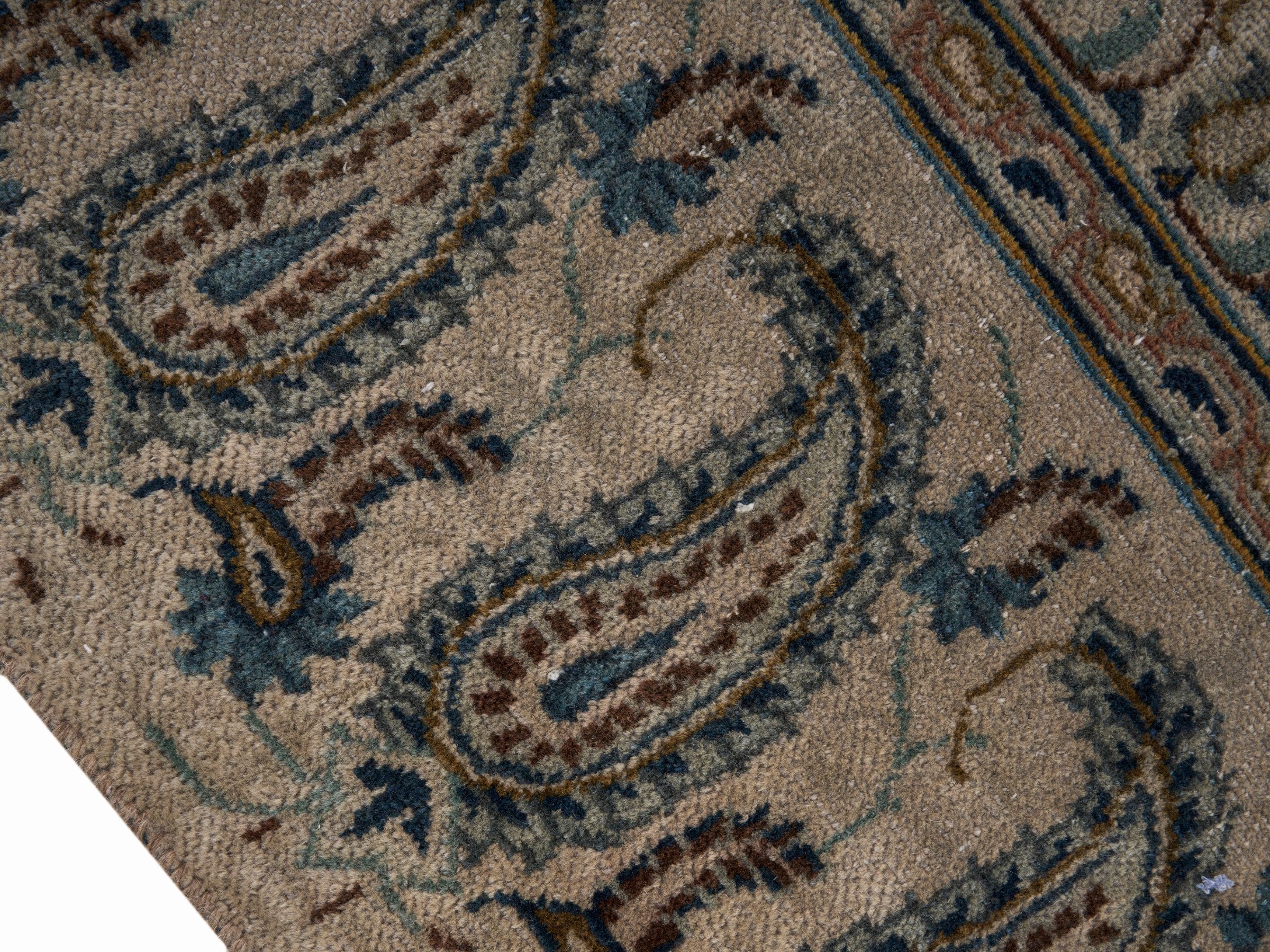 Persian Kashan oversized rug in cream and taupe, view 6 of 15