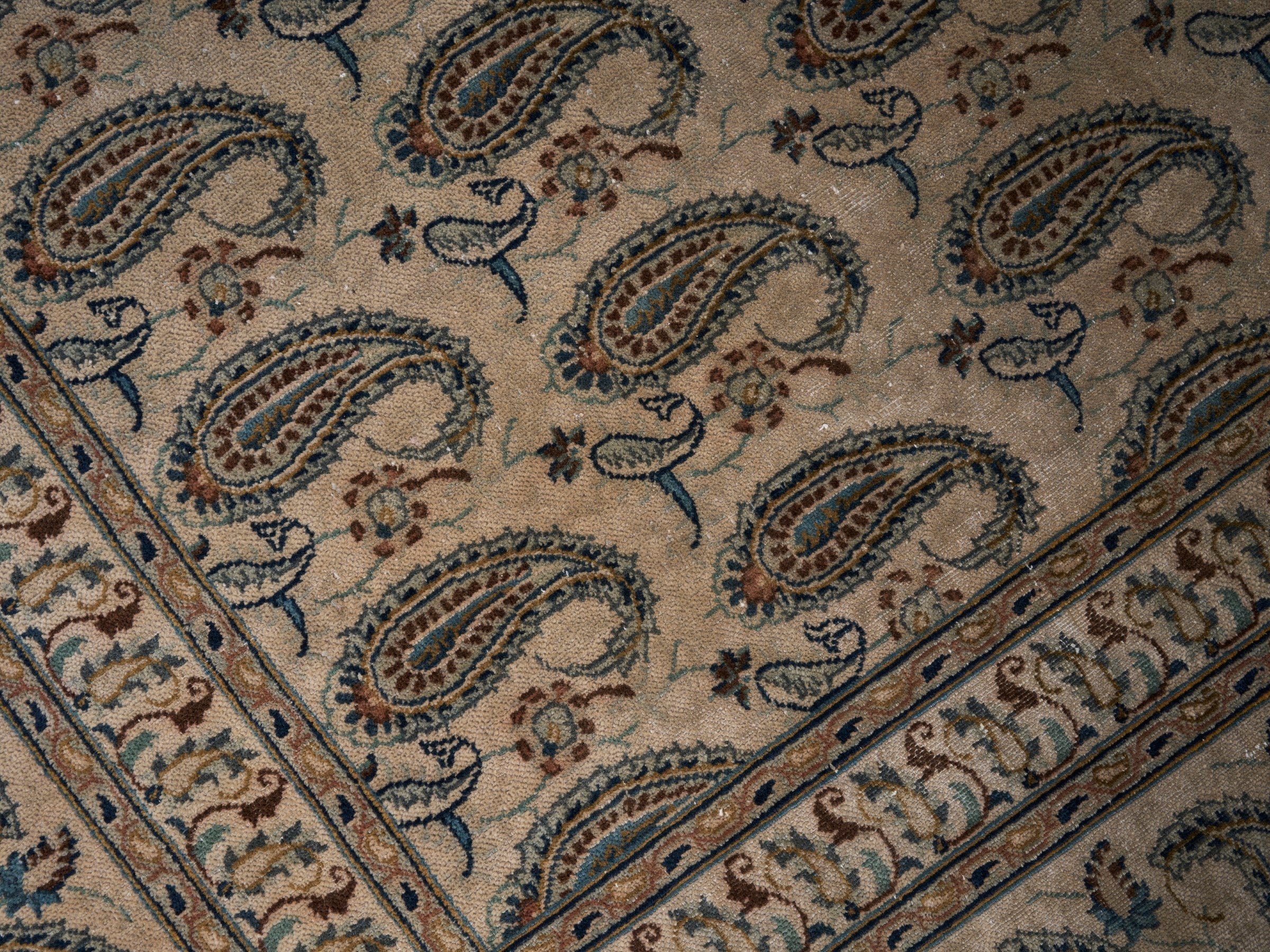 Persian Kashan oversized rug in cream and taupe, view 8 of 15