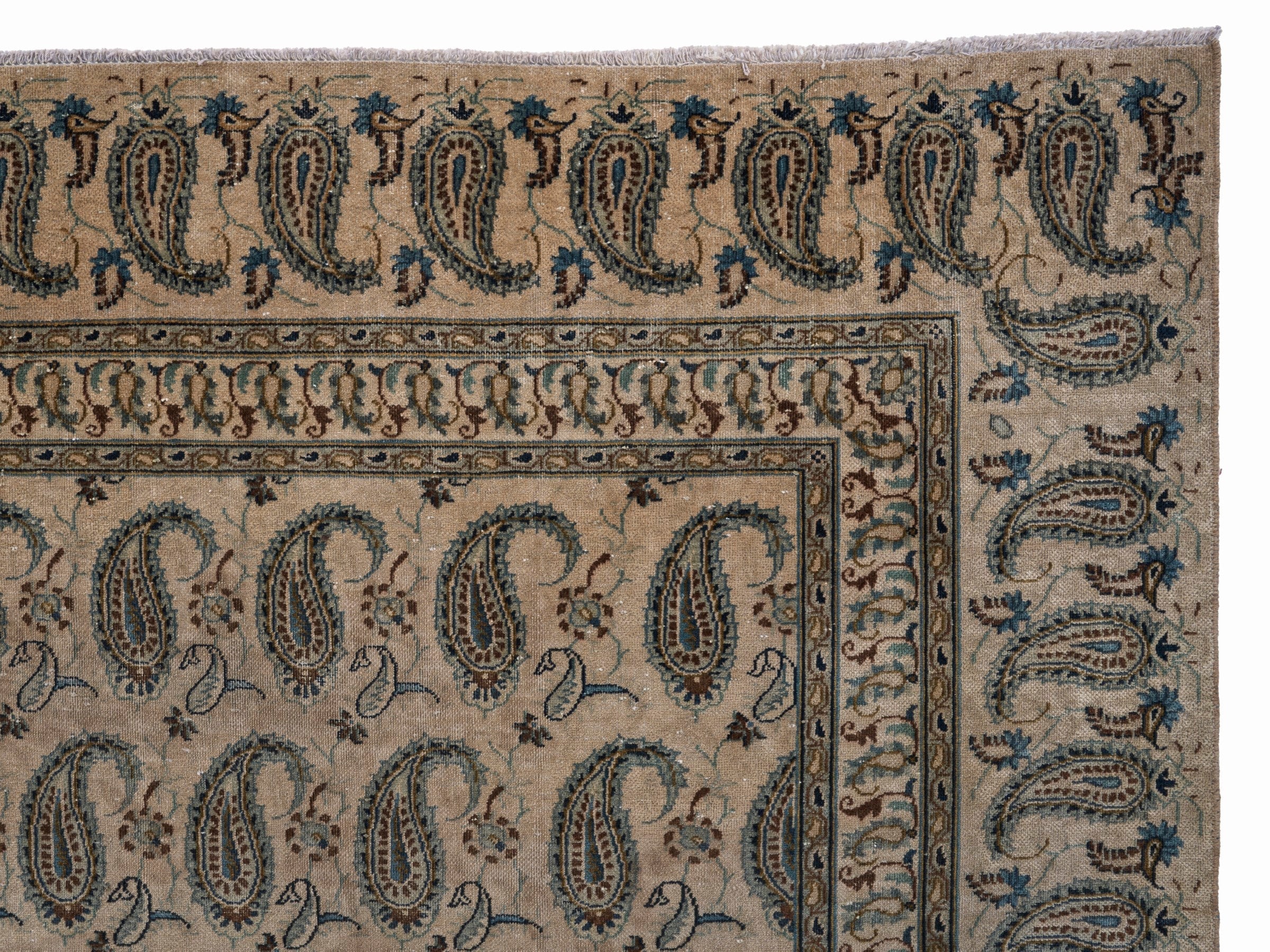 Persian Kashan oversized rug in cream and taupe, view 13 of 15