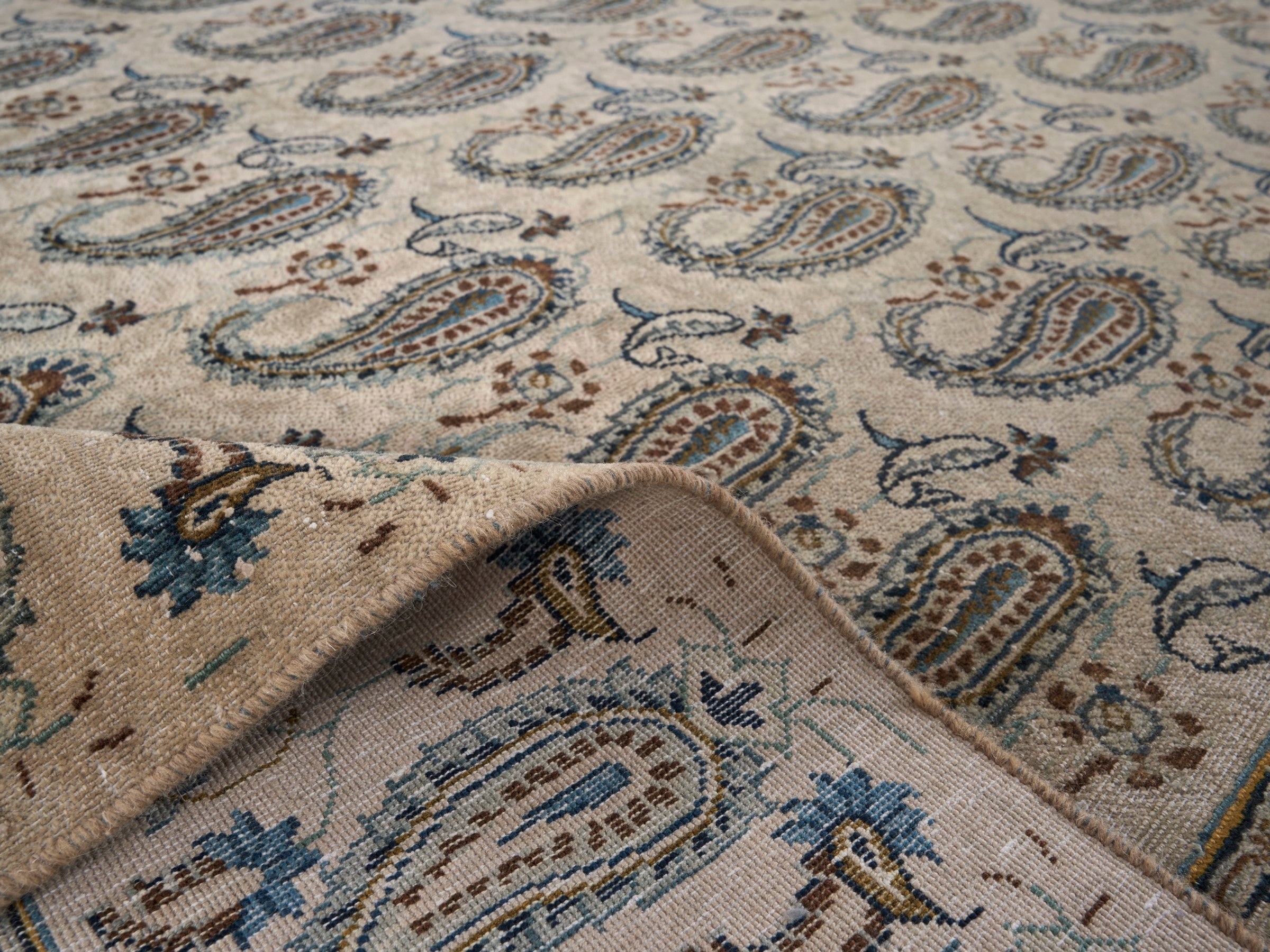 Persian Kashan oversized rug in cream and taupe, view 14 of 15