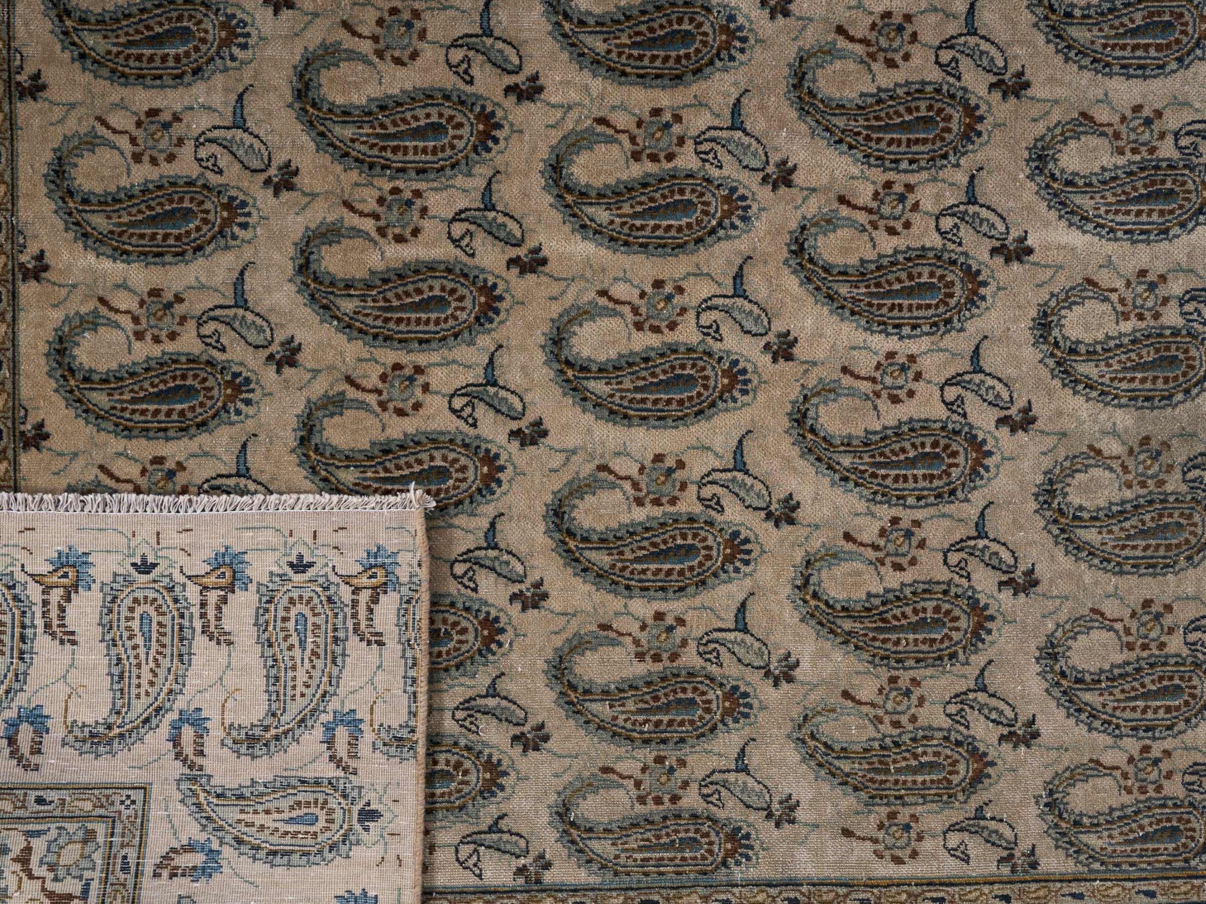 Persian Kashan oversized rug in cream and taupe, view 15 of 15