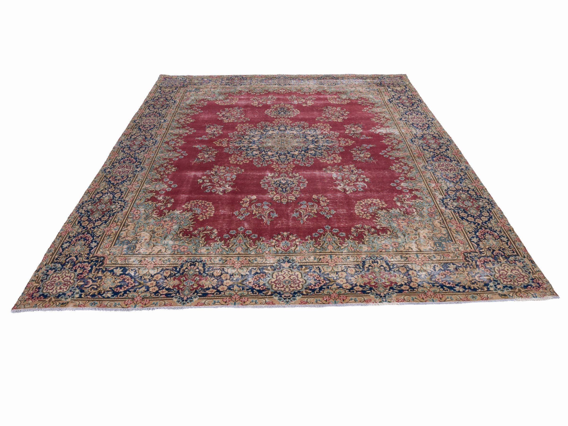 Persian Kerman oversized rug in deep red and navy, view 2 of 15