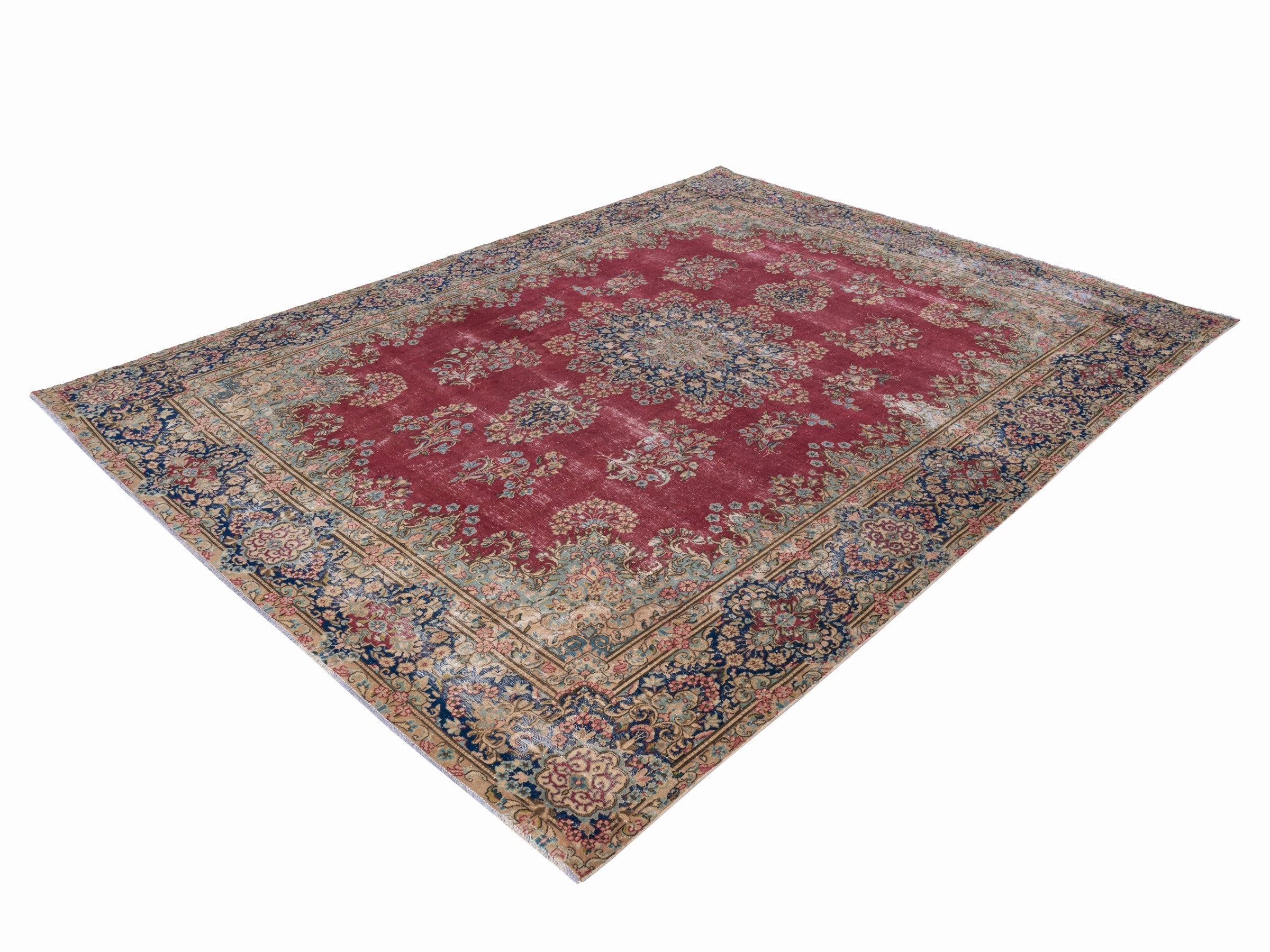 Persian Kerman oversized rug in deep red and navy, view 3 of 15