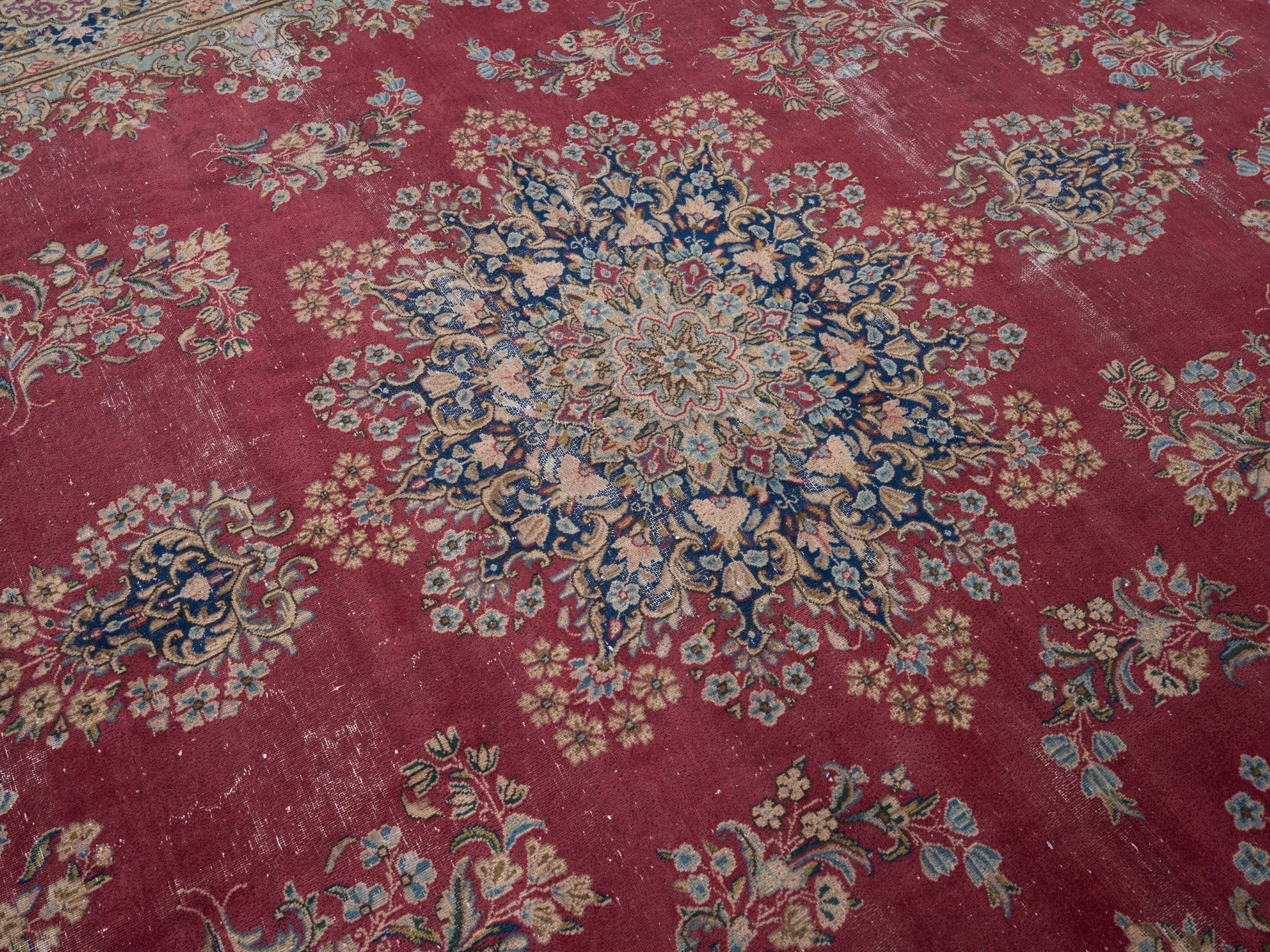 Persian Kerman oversized rug in deep red and navy, view 6 of 15