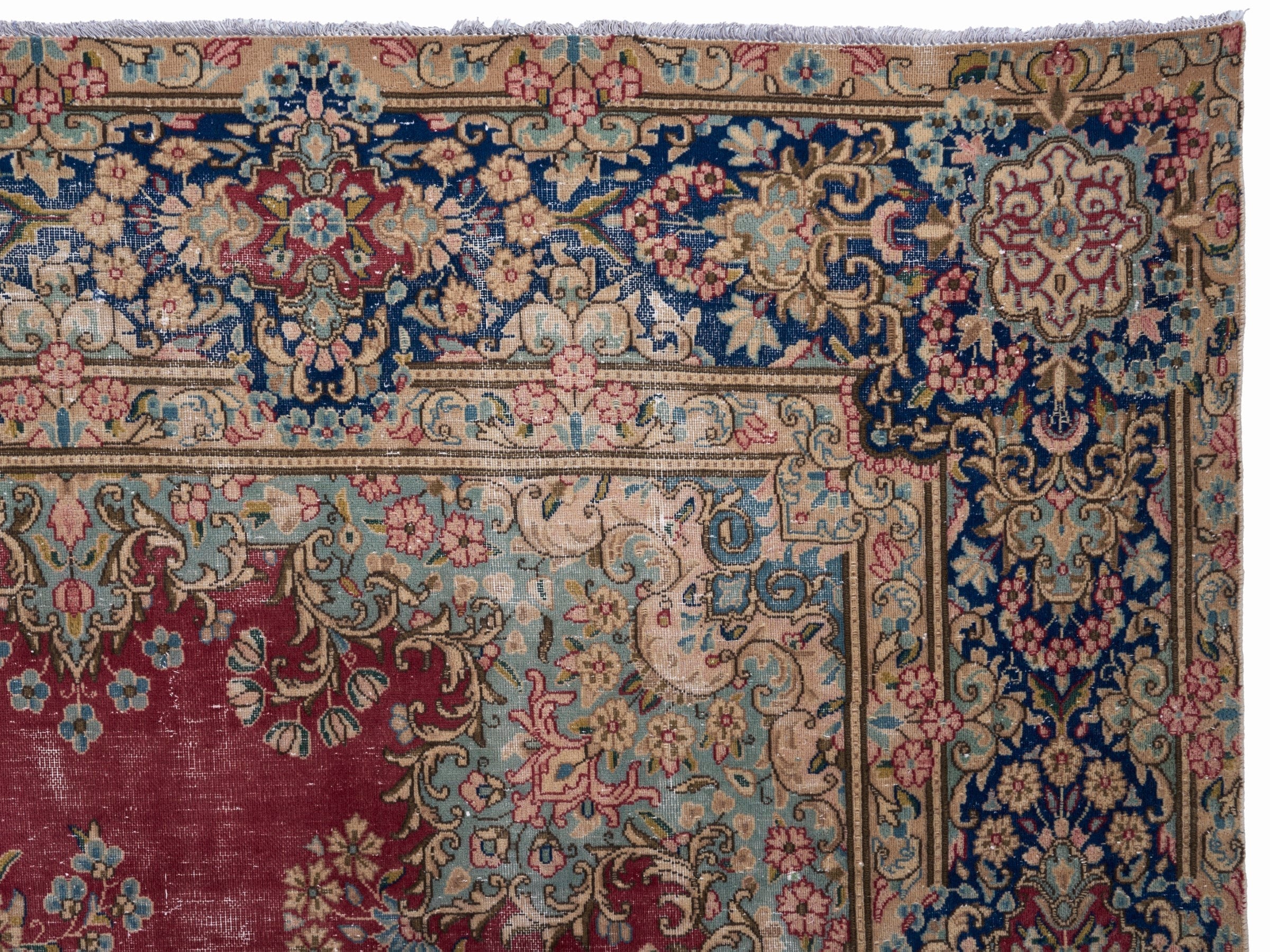 Persian Kerman oversized rug in deep red and navy, view 7 of 15