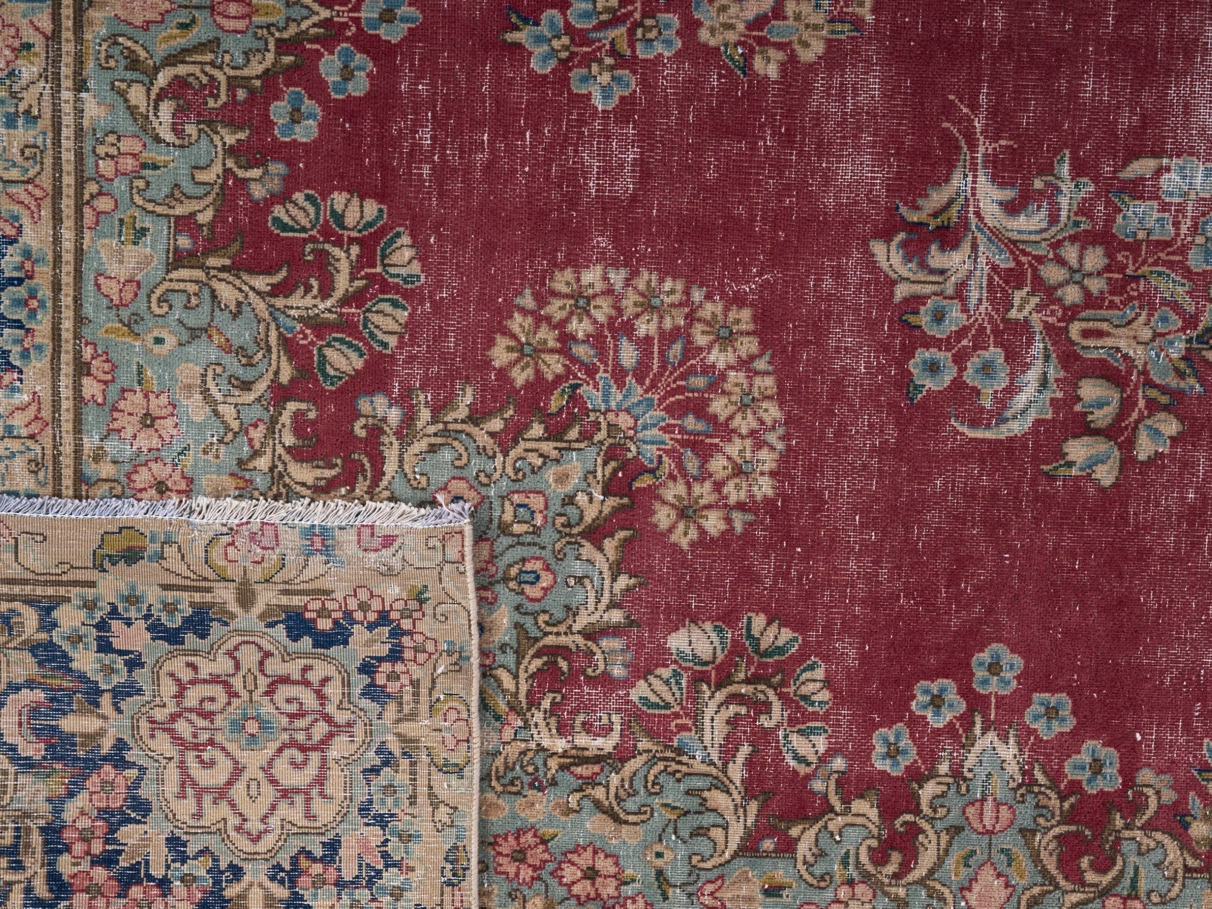 Persian Kerman oversized rug in deep red and navy, view 15 of 15