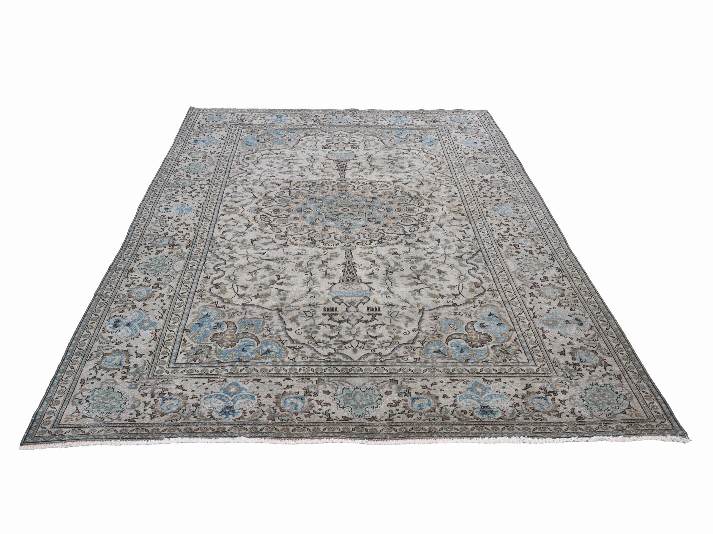 Persian Kashan oversized rug in ivory and powder blue, view 2 of 15