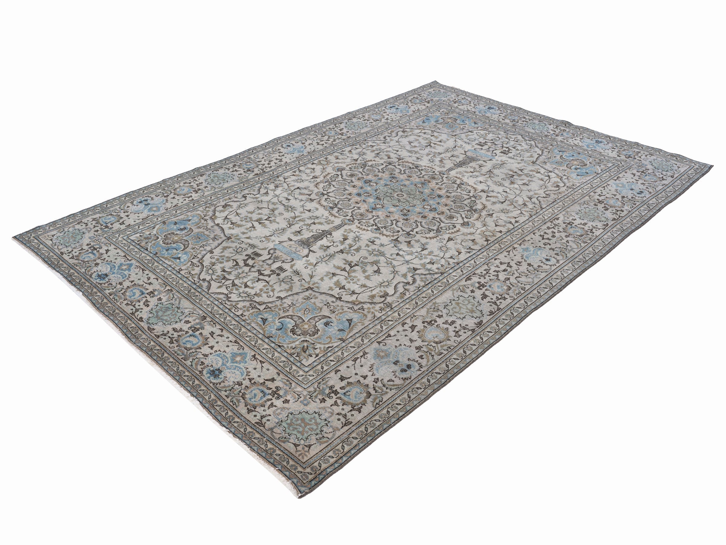 Persian Kashan oversized rug in ivory and powder blue, view 3 of 15