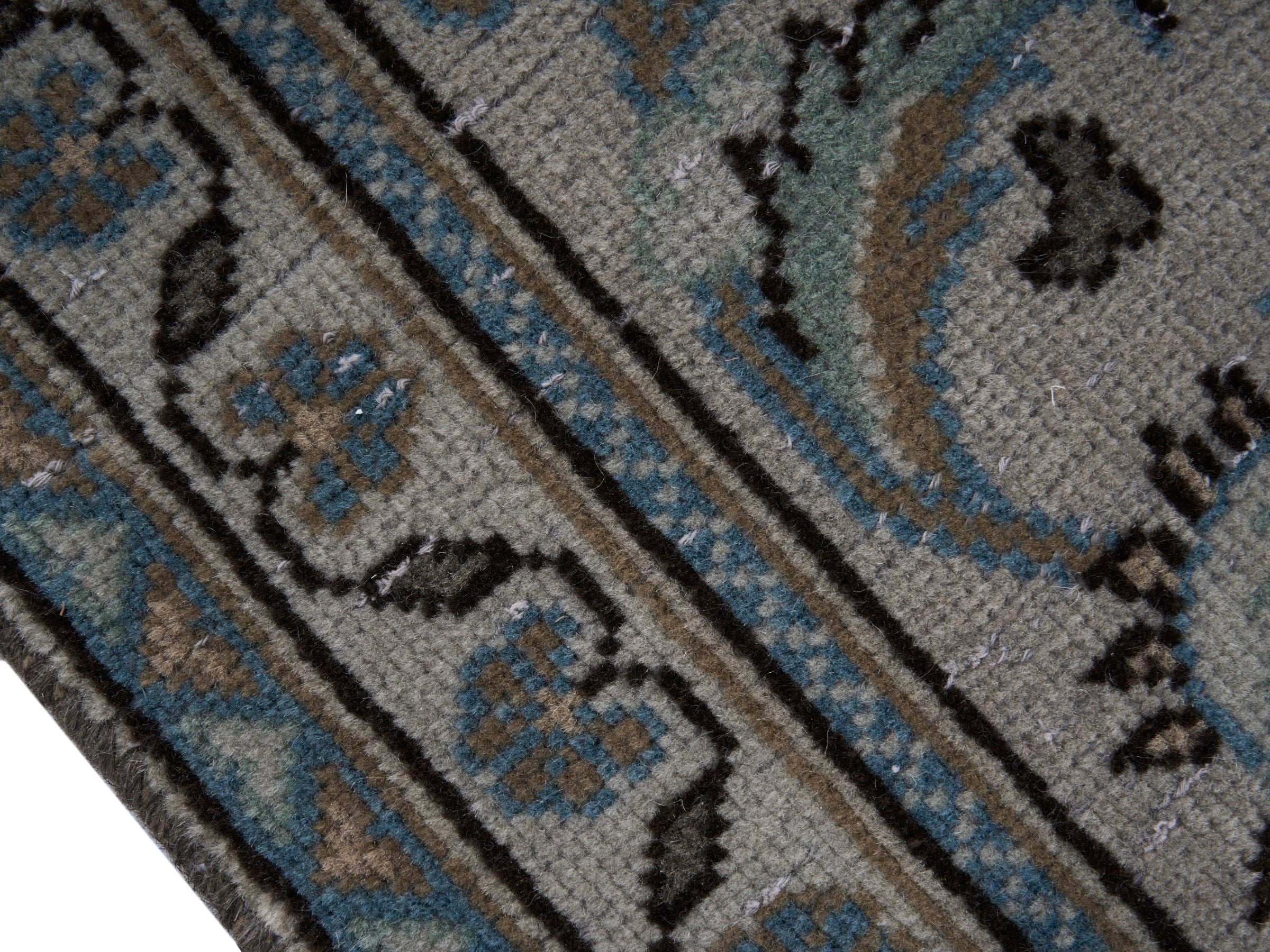 Persian Kashan oversized rug in ivory and powder blue, view 6 of 15