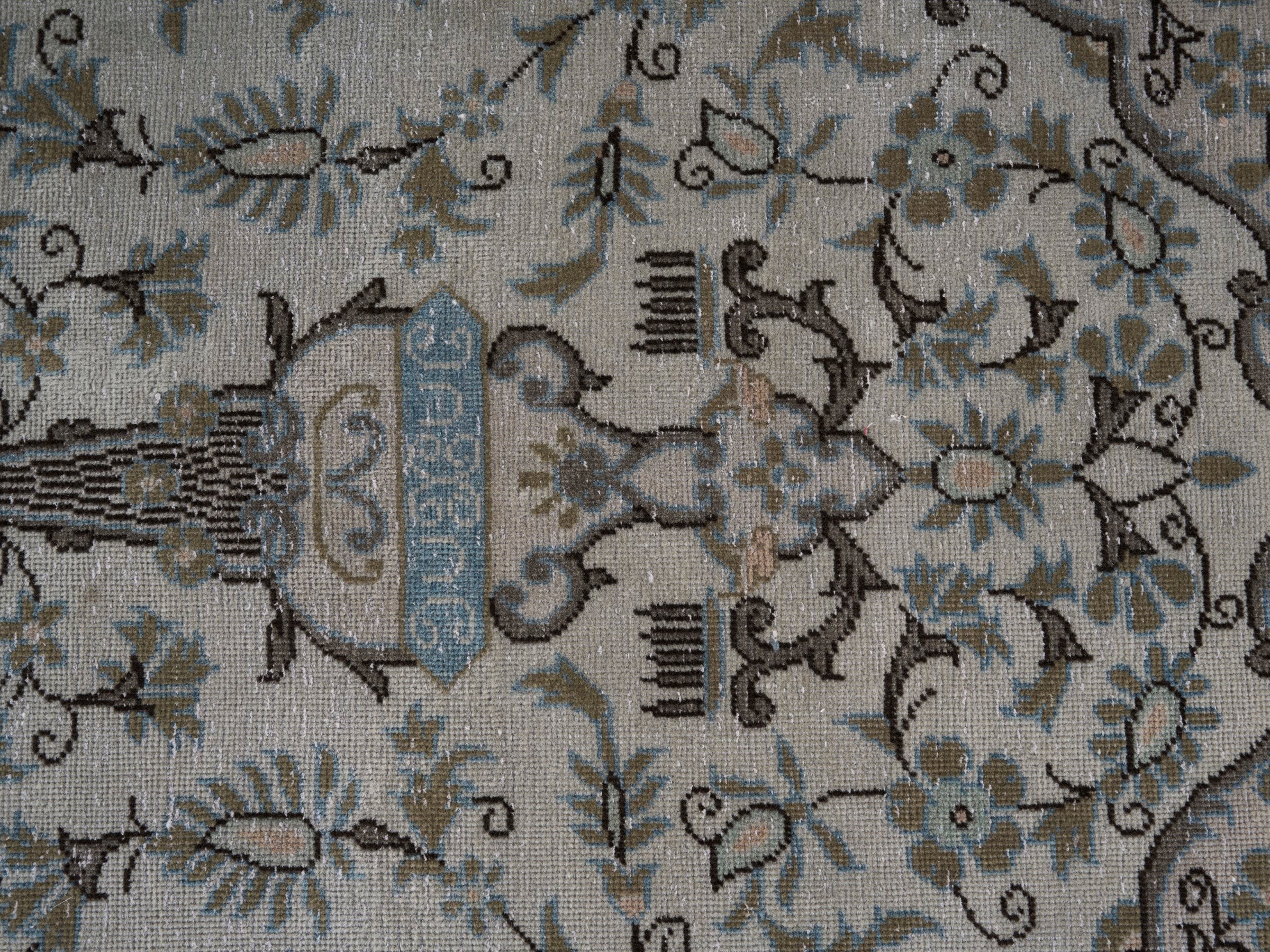 Persian Kashan oversized rug in ivory and powder blue, view 10 of 15
