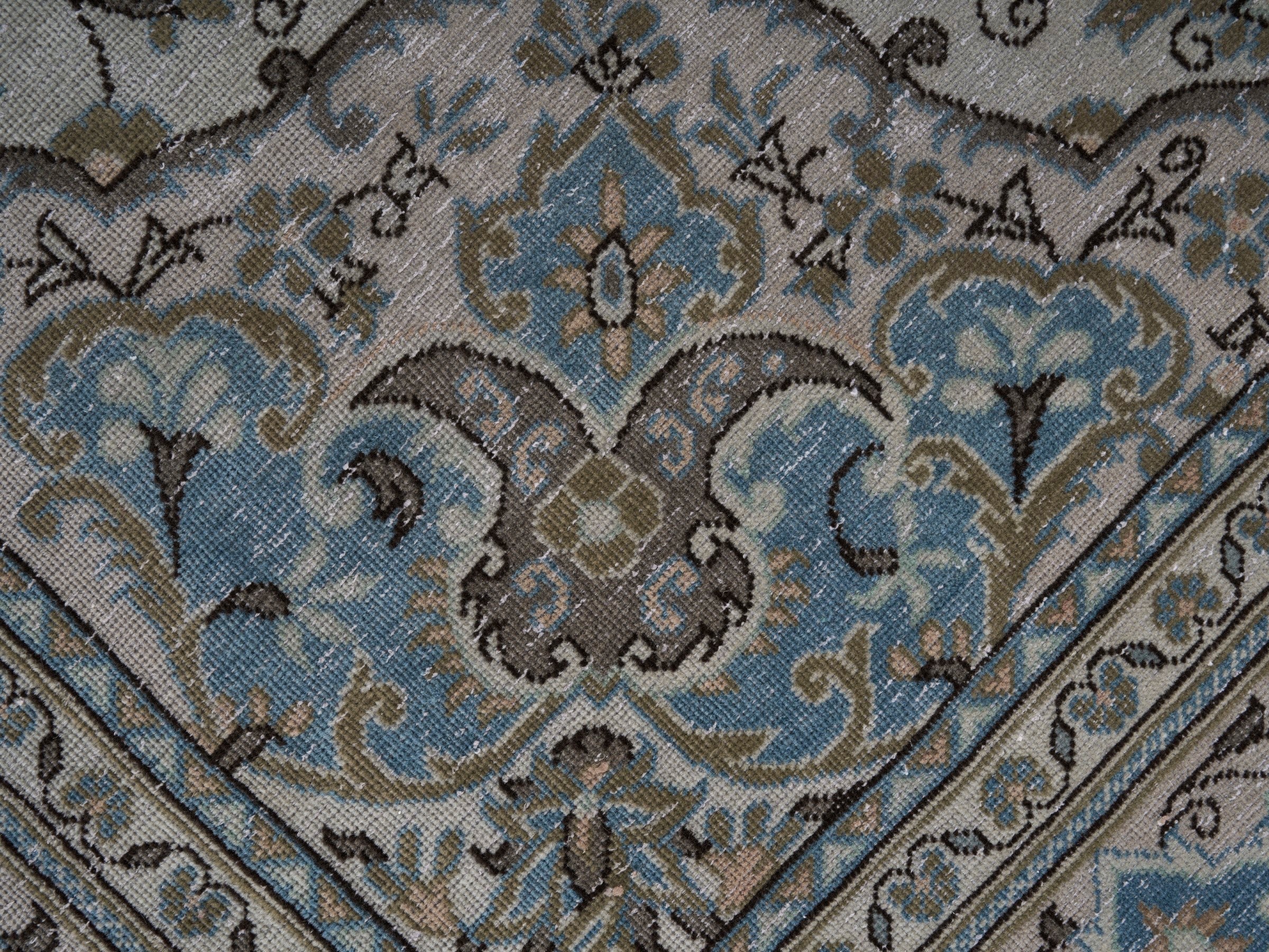 Persian Kashan oversized rug in ivory and powder blue, view 11 of 15