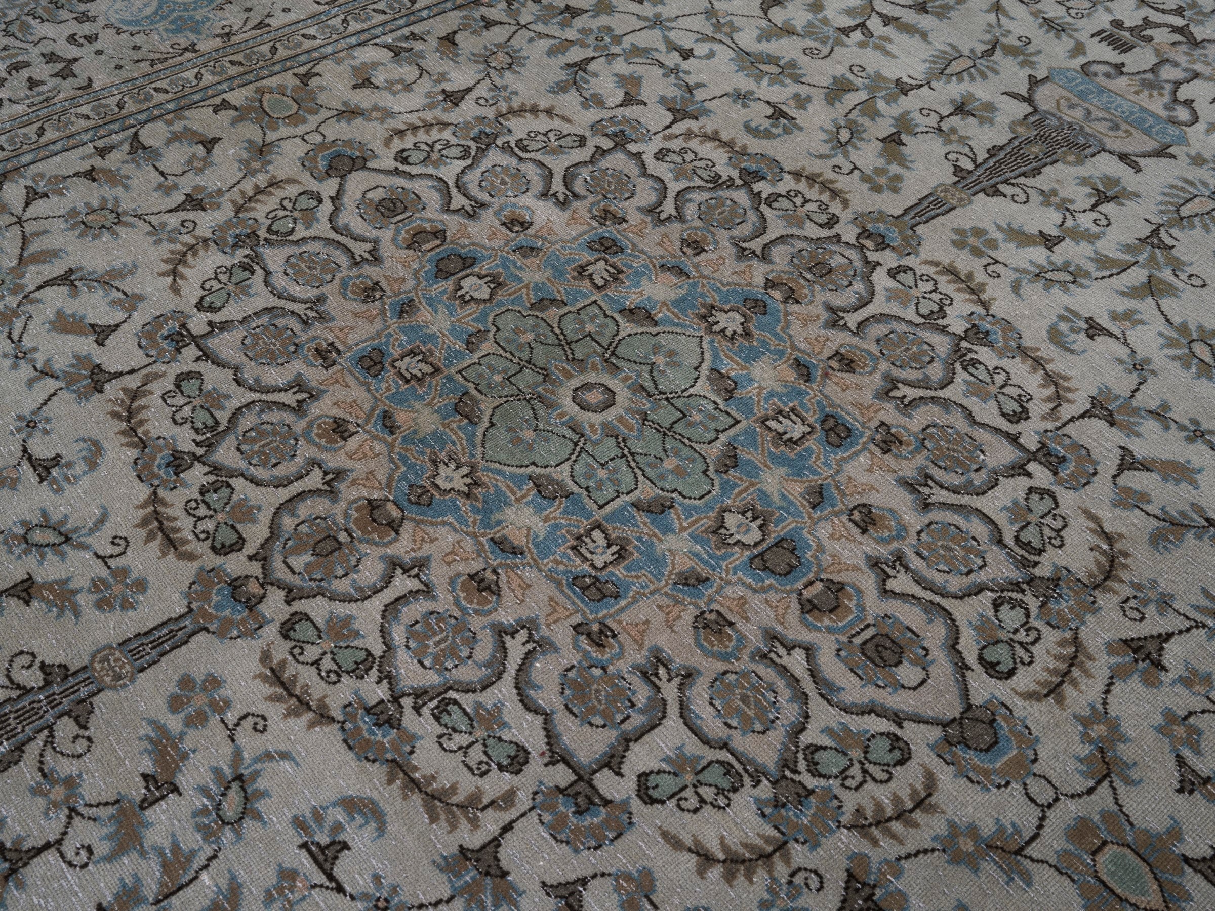 Persian Kashan oversized rug in ivory and powder blue, view 12 of 15