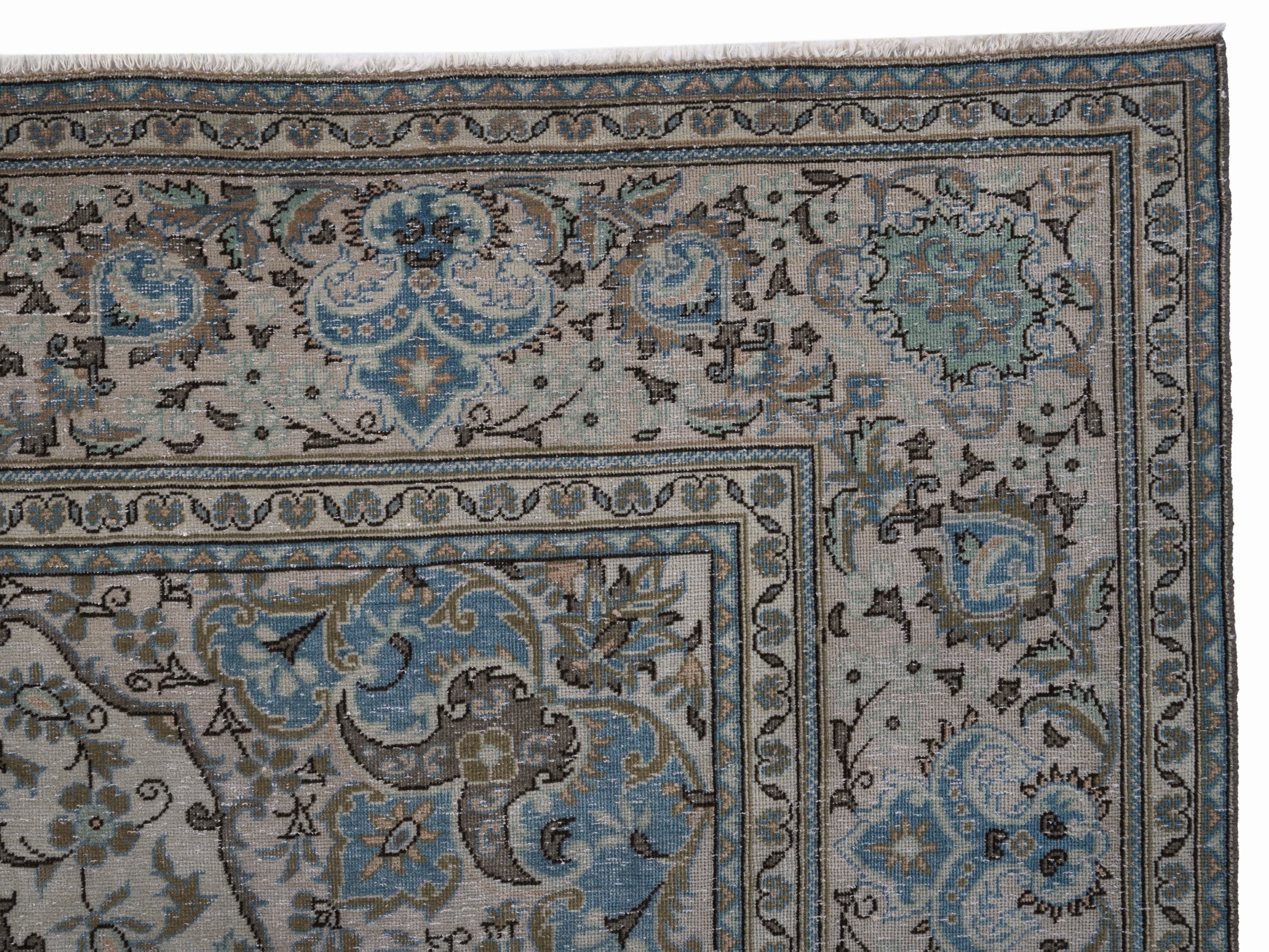 Persian Kashan oversized rug in ivory and powder blue, view 13 of 15