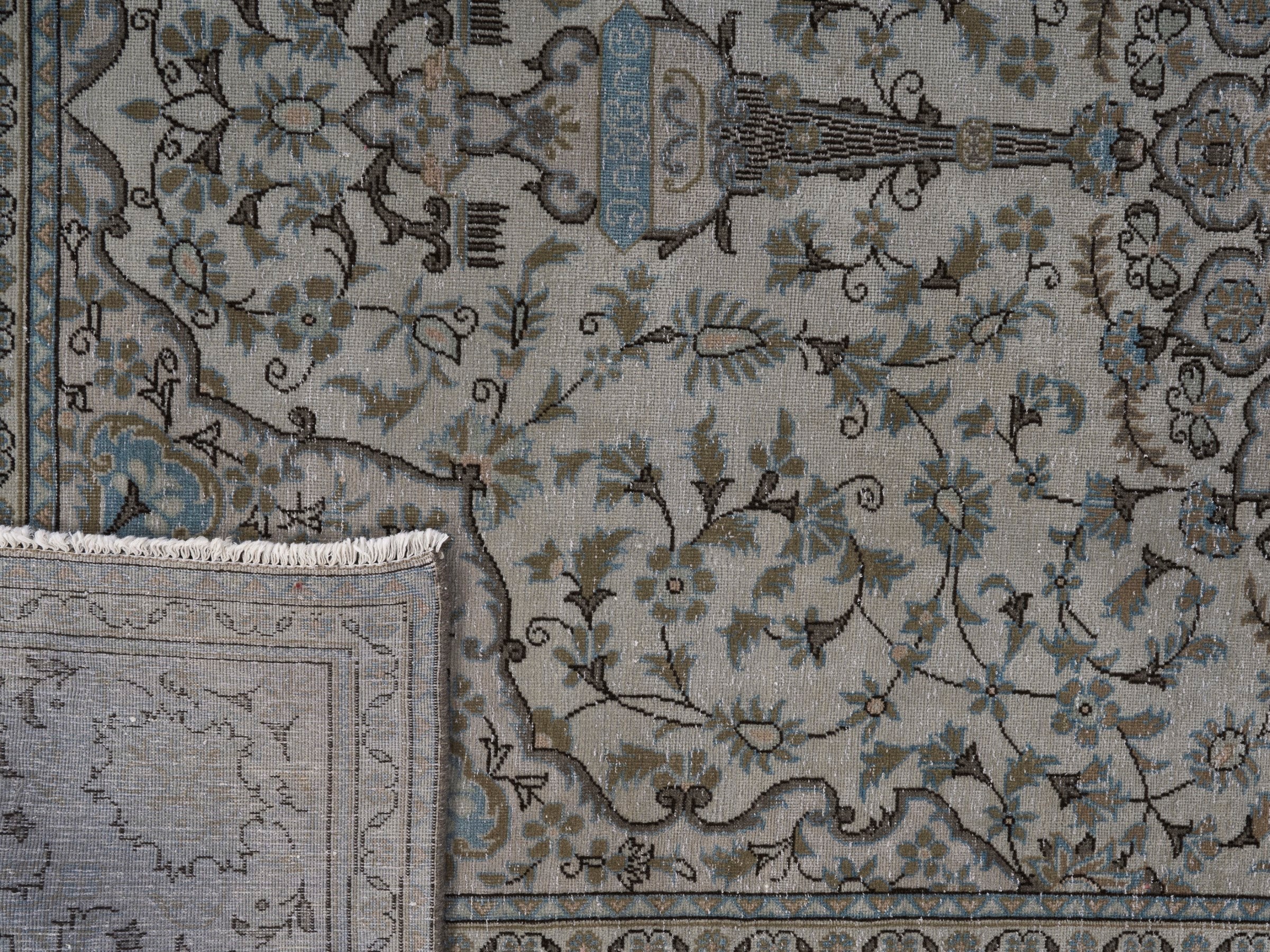 Persian Kashan oversized rug in ivory and powder blue, view 15 of 15