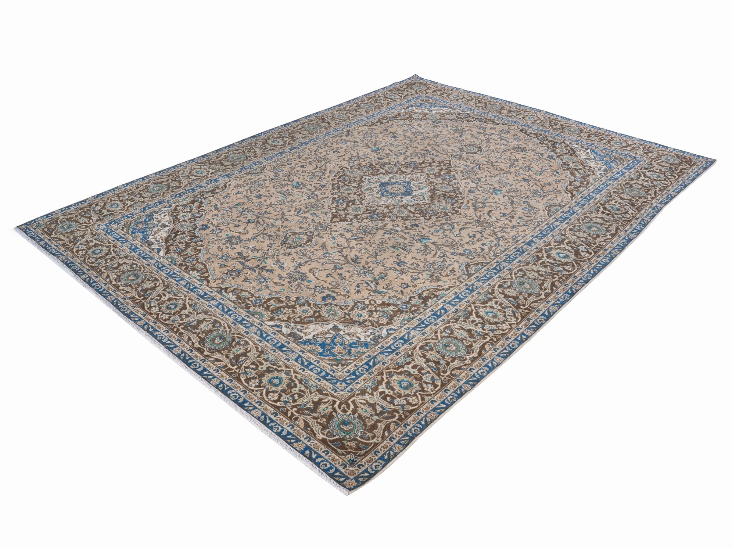 Persian Kashan oversized rug in beige and brown, view 3 of 15