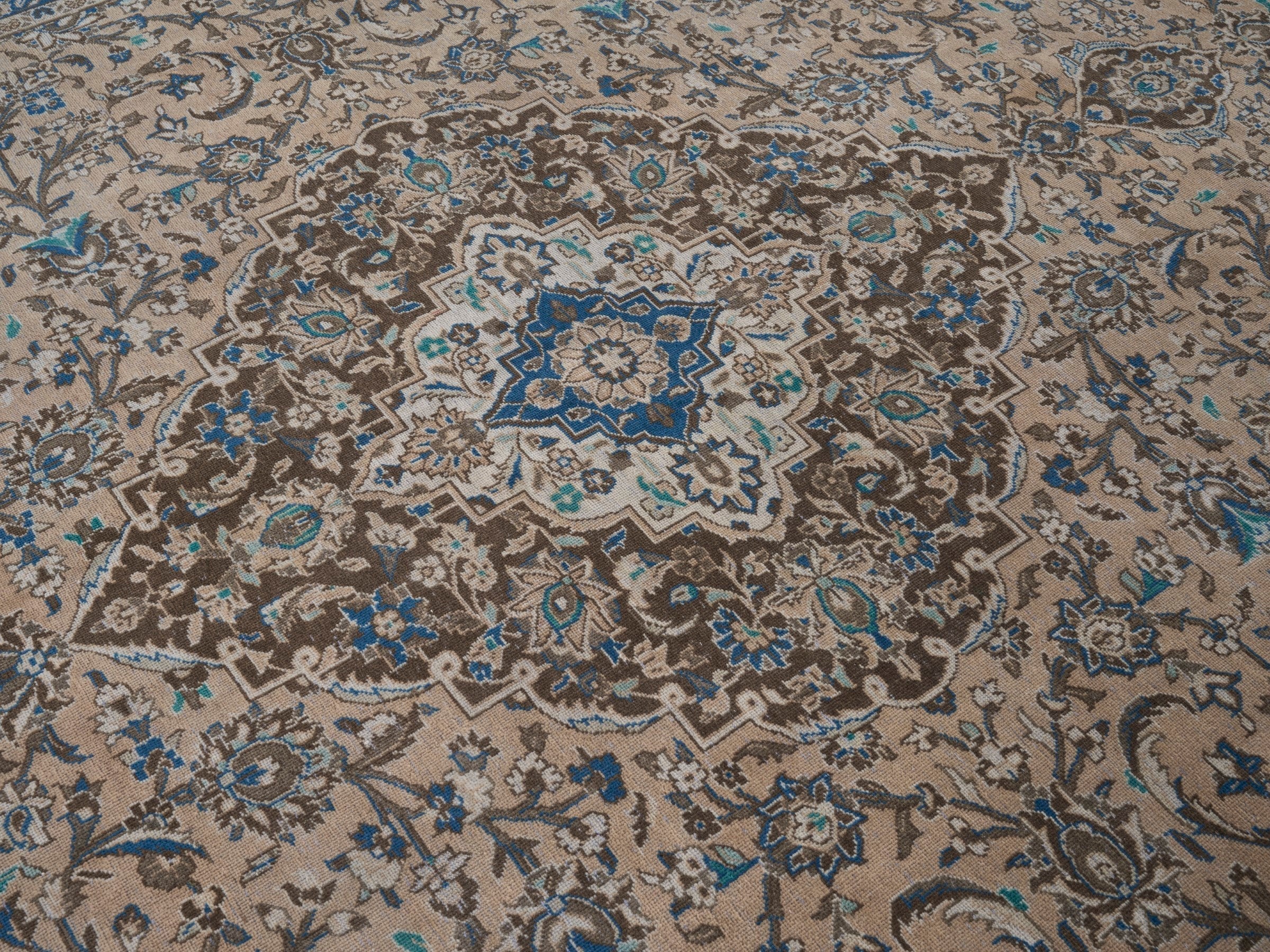 Persian Kashan oversized rug in beige and brown, view 12 of 15