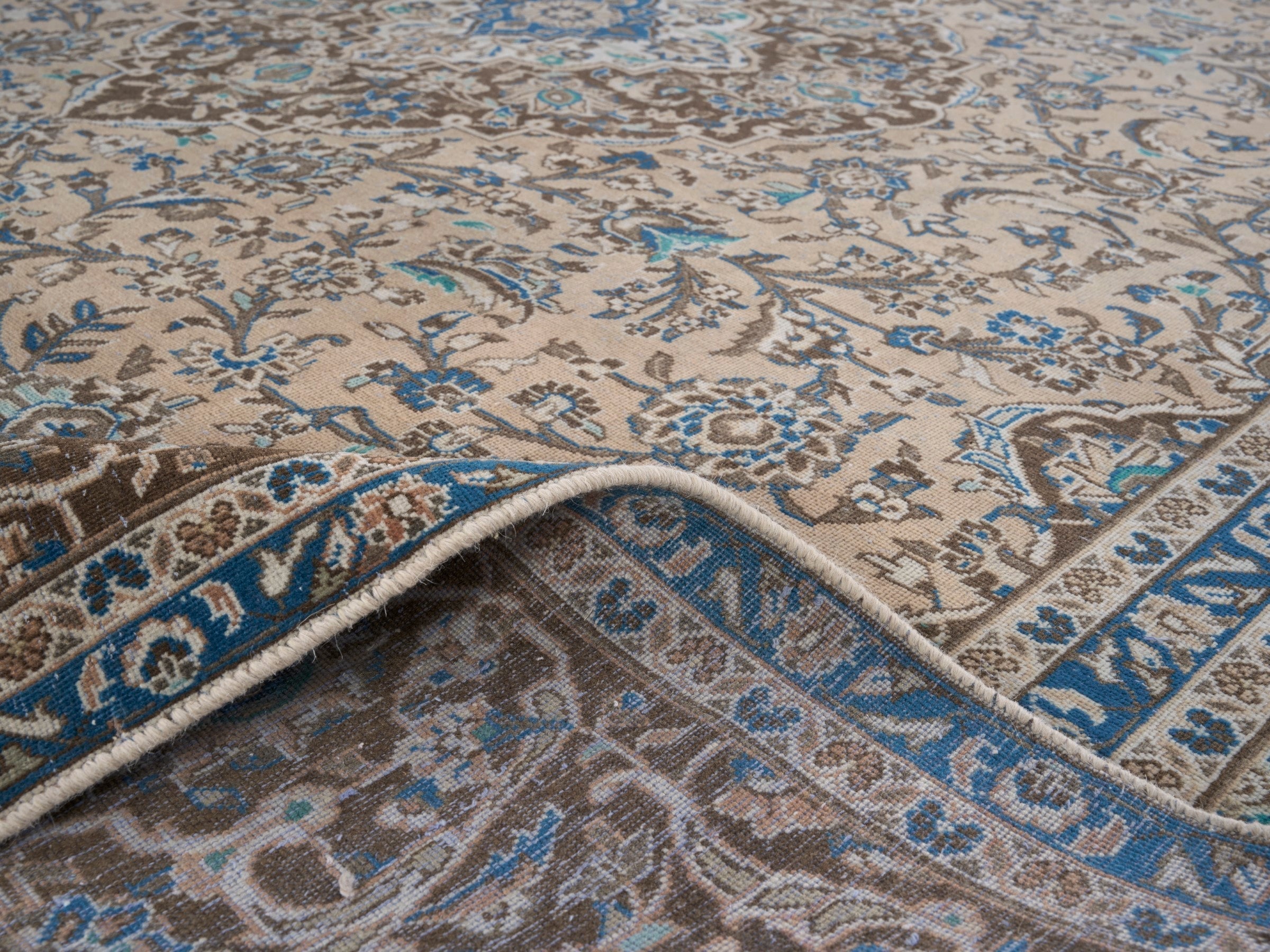 Persian Kashan oversized rug in beige and brown, view 14 of 15