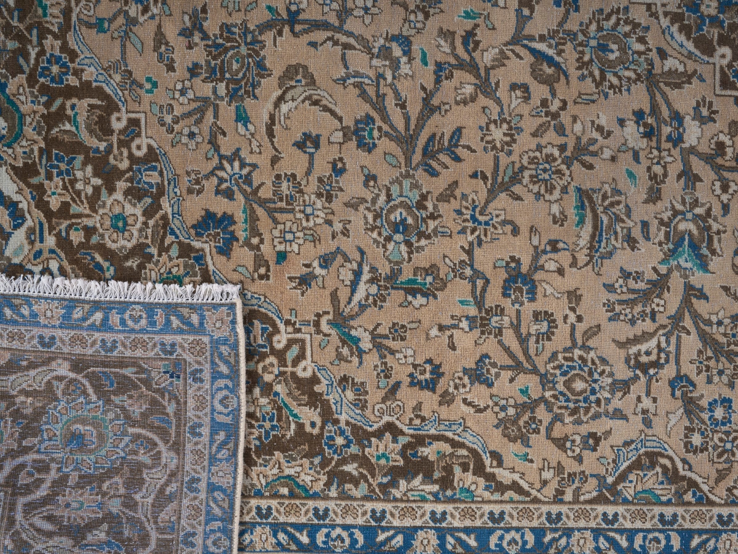 Persian Kashan oversized rug in beige and brown, view 15 of 15