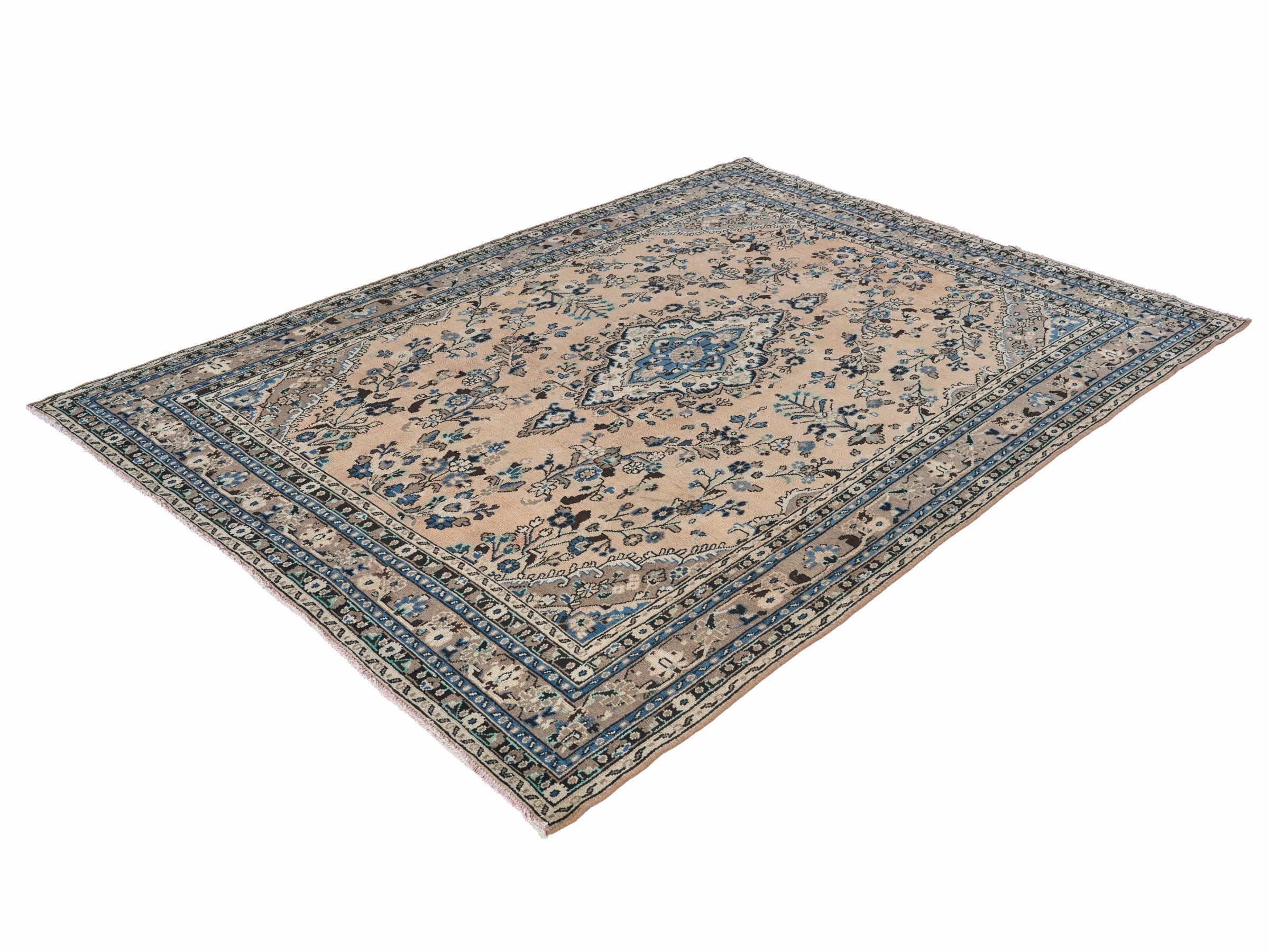 Persian Hamedan oversized rug in tan and denim, view 3 of 15