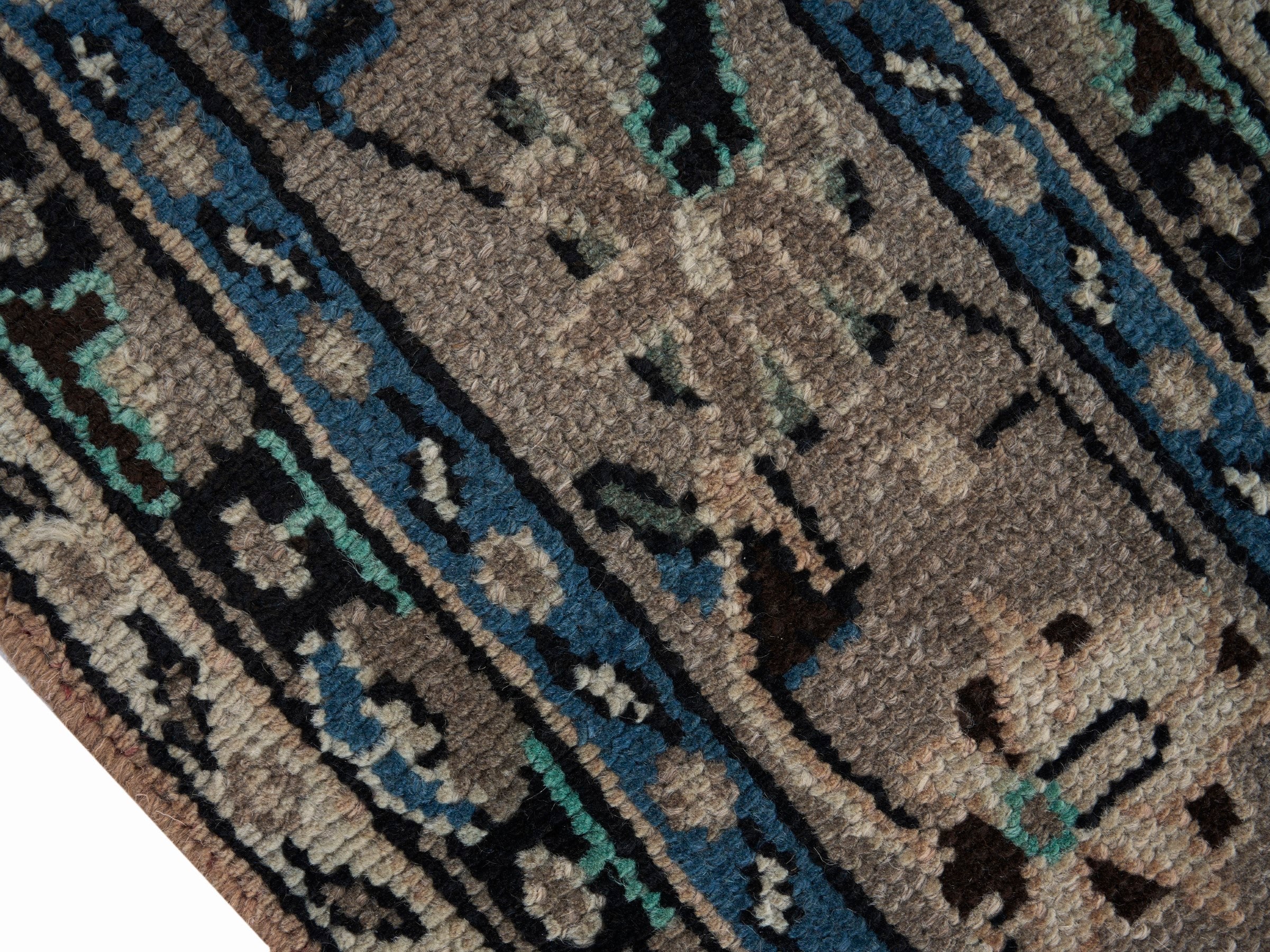 Persian Hamedan oversized rug in tan and denim, view 6 of 15