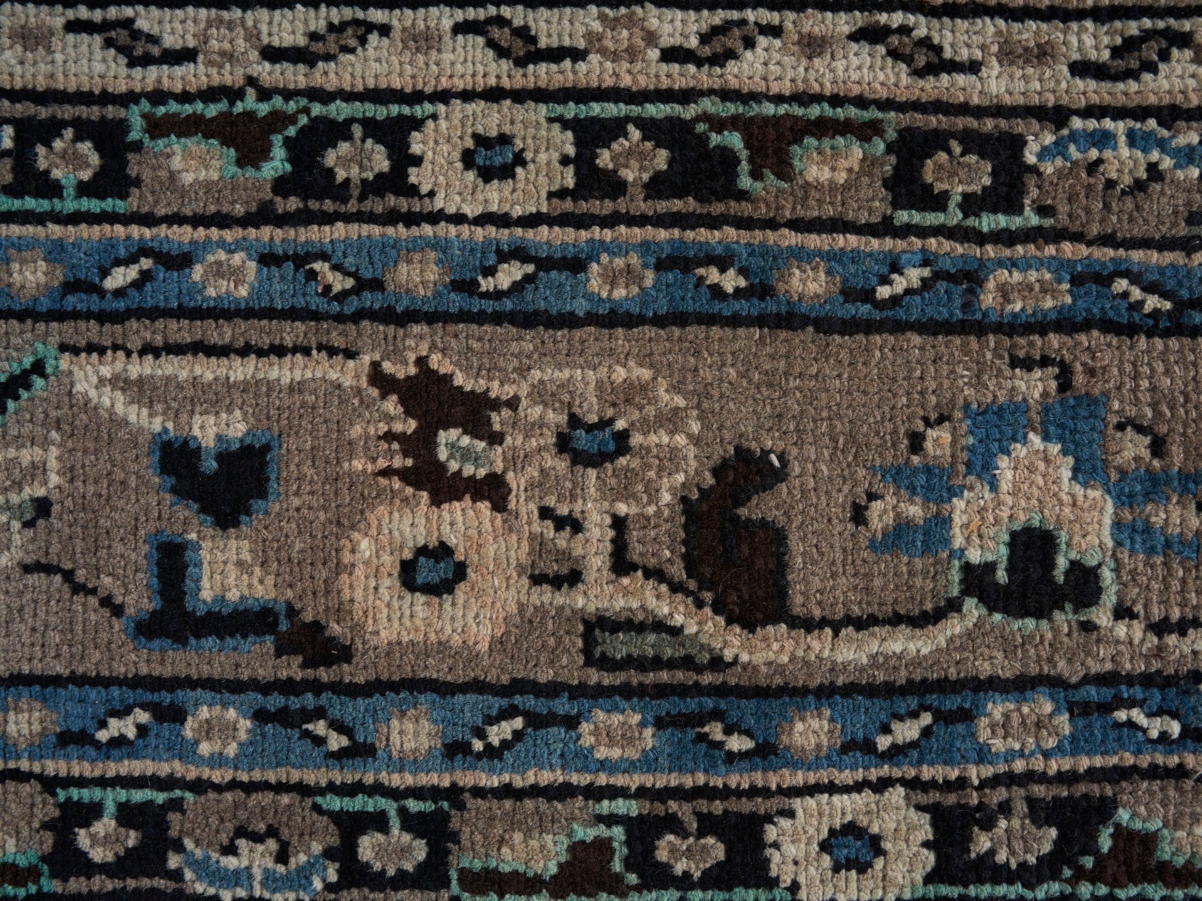 Persian Hamedan oversized rug in tan and denim, view 7 of 15