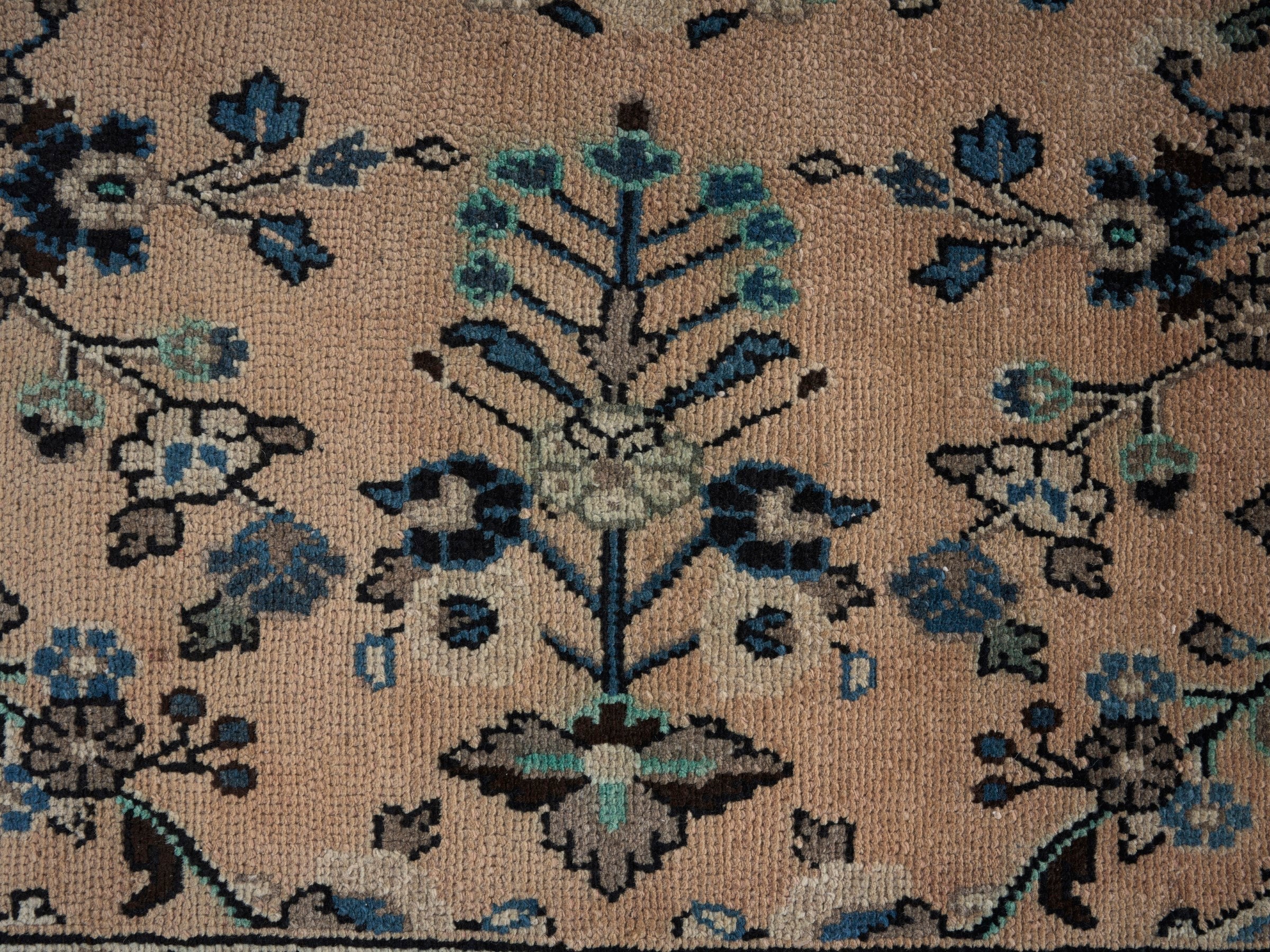 Persian Hamedan oversized rug in tan and denim, view 8 of 15