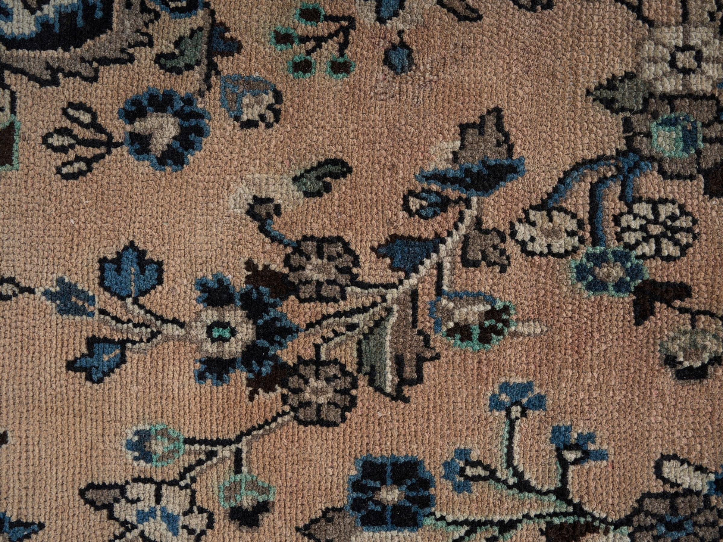 Persian Hamedan oversized rug in tan and denim, view 9 of 15