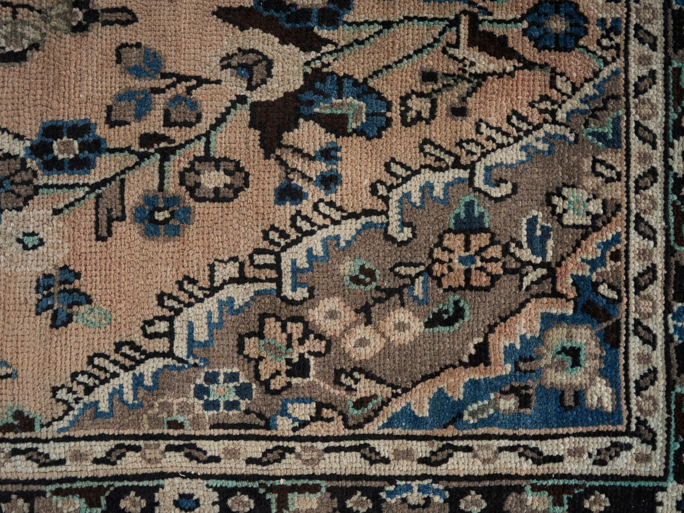 Persian Hamedan oversized rug in tan and denim, view 10 of 15