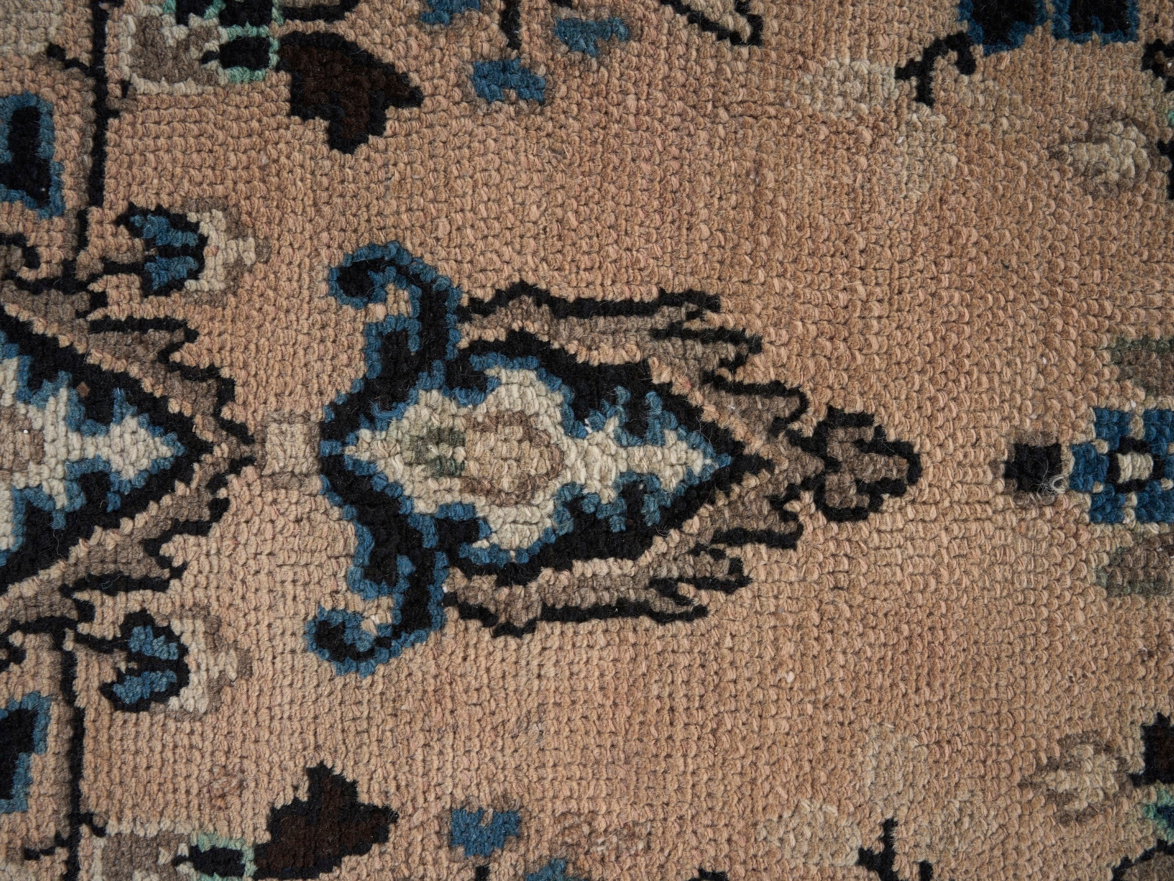 Persian Hamedan oversized rug in tan and denim, view 11 of 15