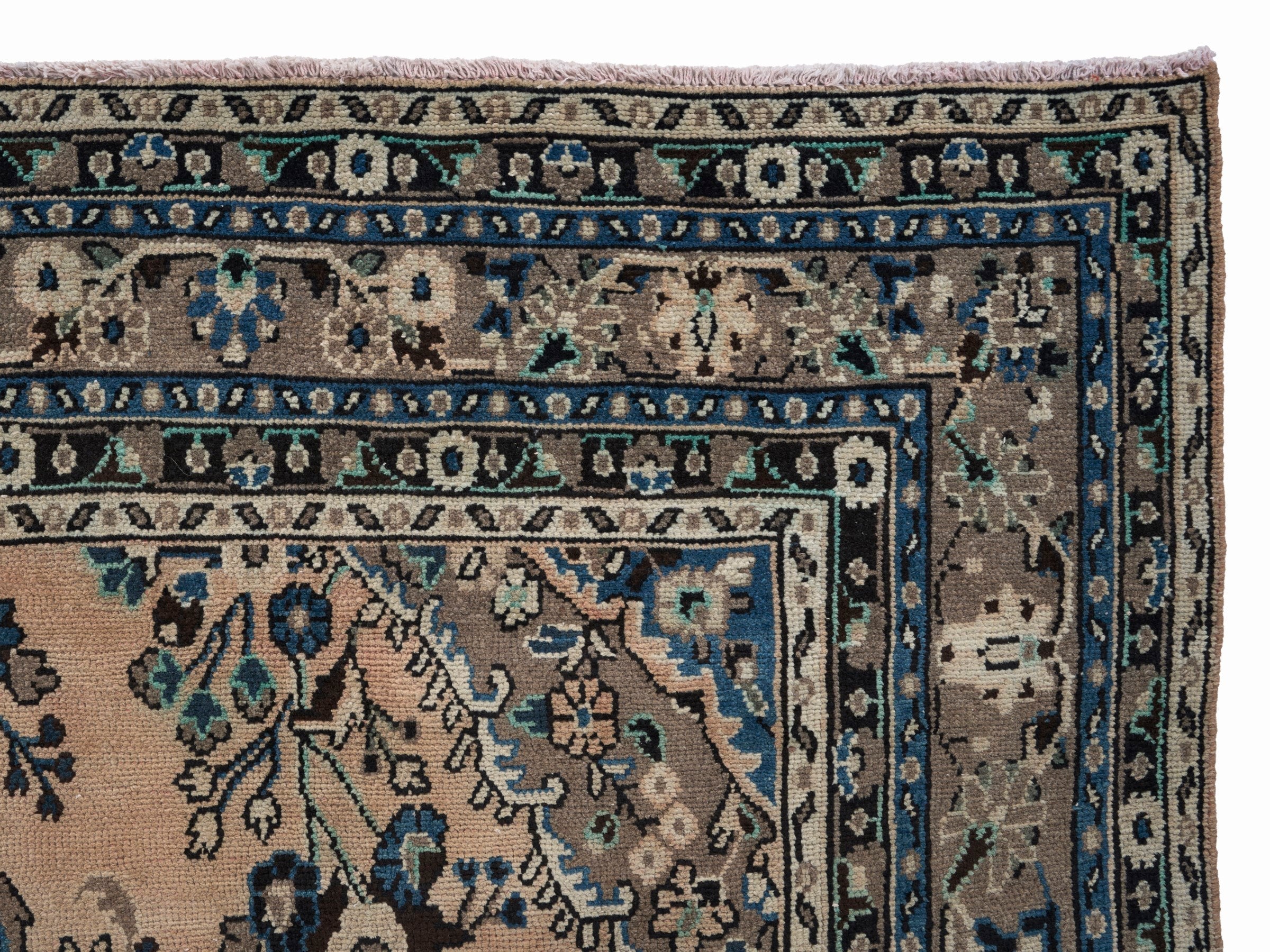 Persian Hamedan oversized rug in tan and denim, view 13 of 15