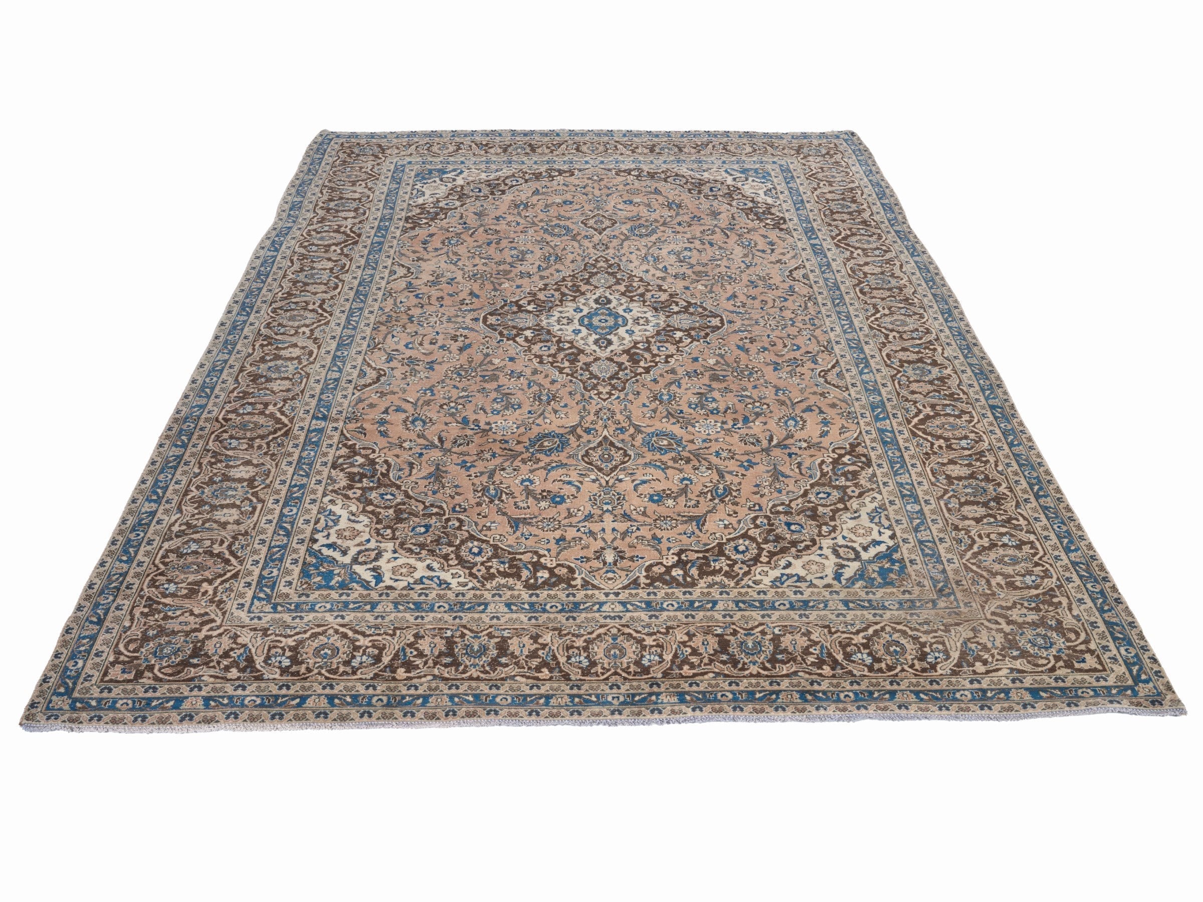 Persian Kashan oversized rug in tan and beige, view 2 of 15