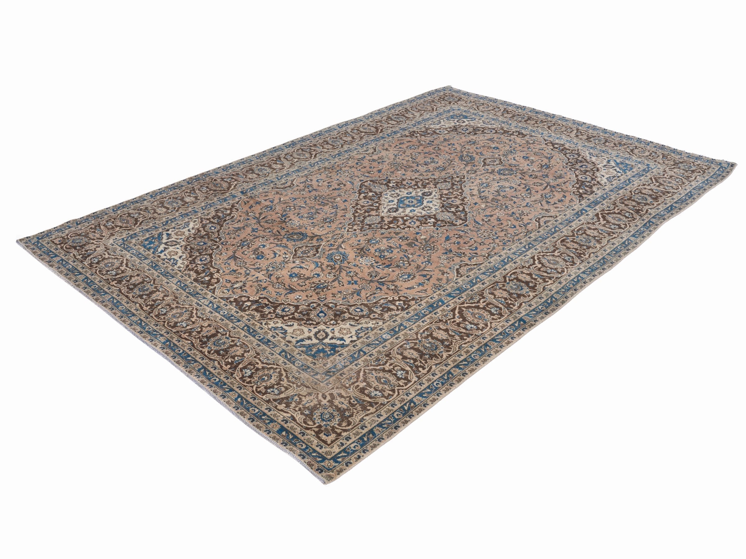 Persian Kashan oversized rug in tan and beige, view 3 of 15