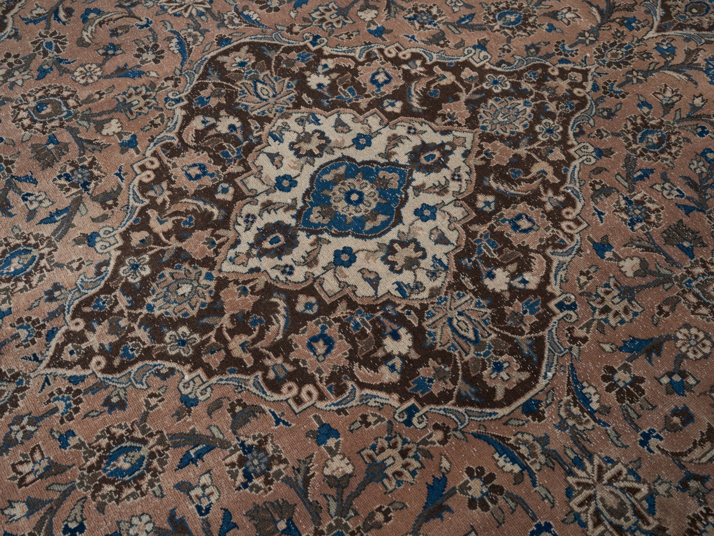 Persian Kashan oversized rug in tan and beige, view 12 of 15