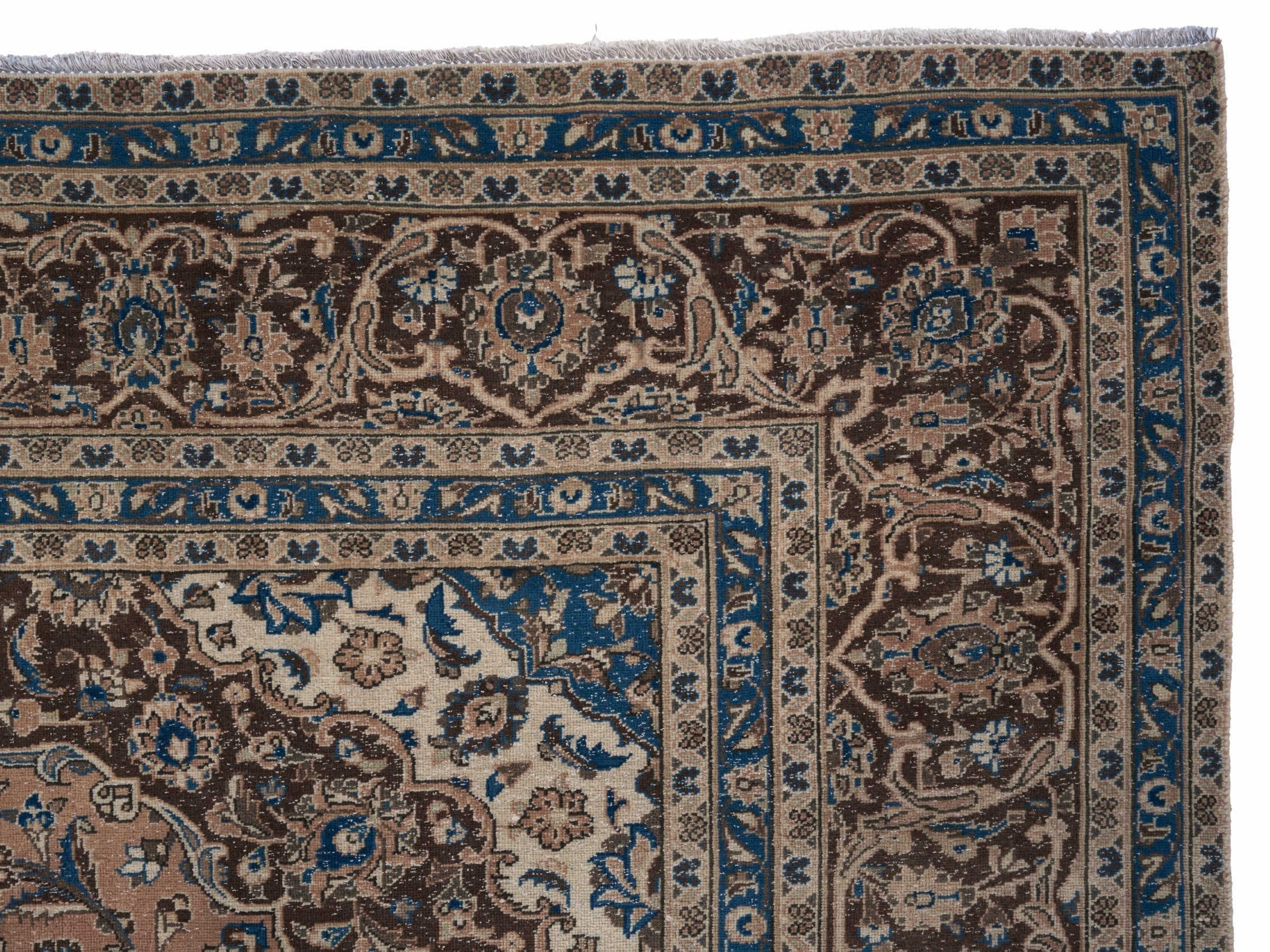 Persian Kashan oversized rug in tan and beige, view 13 of 15