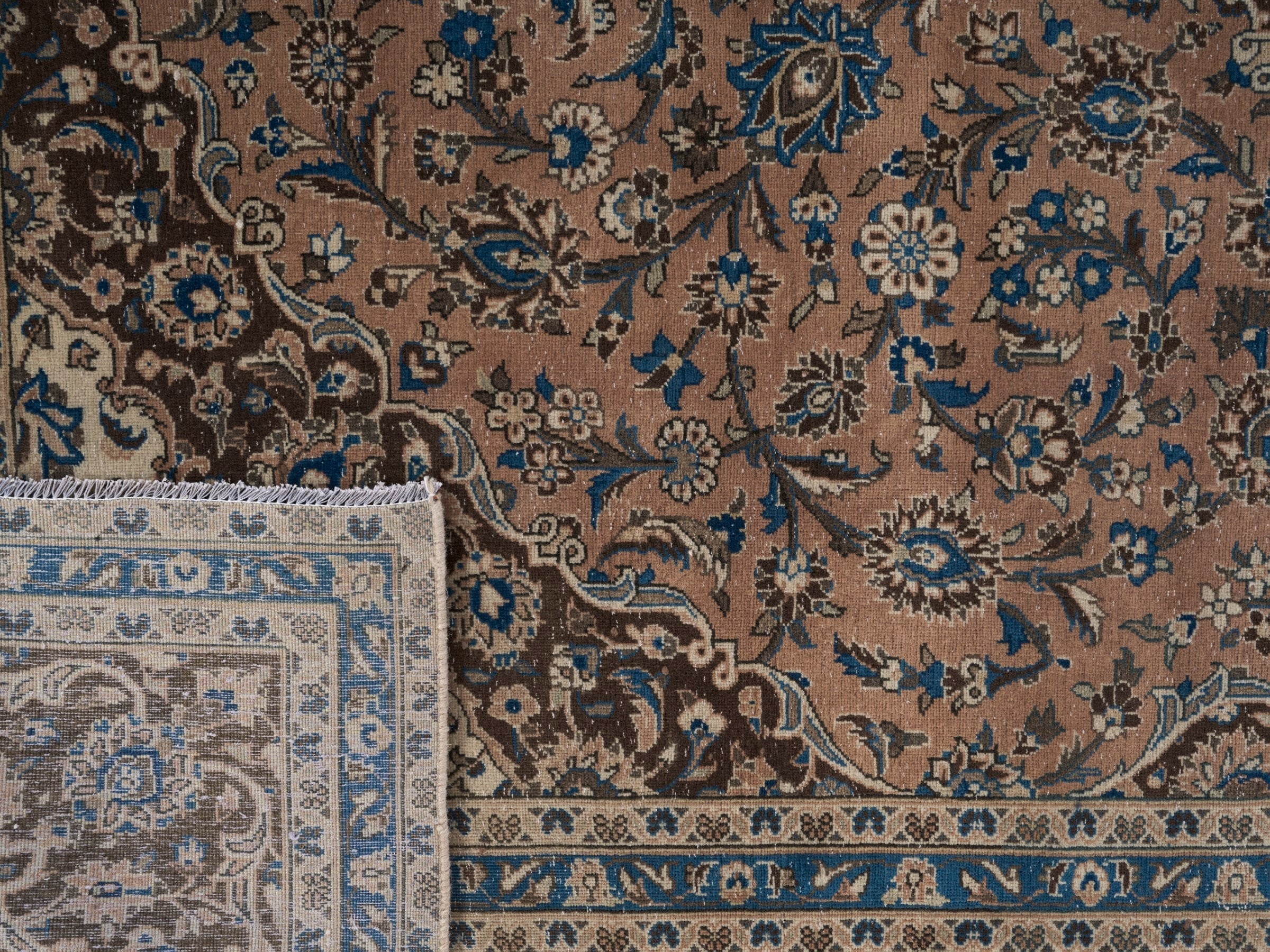 Persian Kashan oversized rug in tan and beige, view 15 of 15