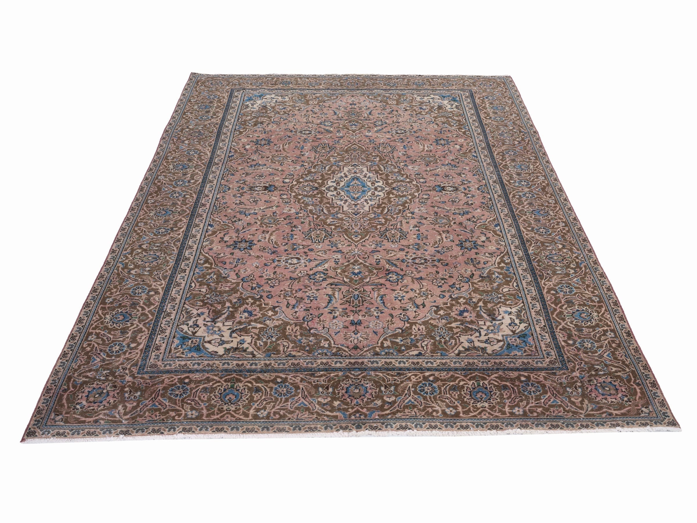 Persian Kashan oversized rug in dusty rose and antique gold, view 2 of 15